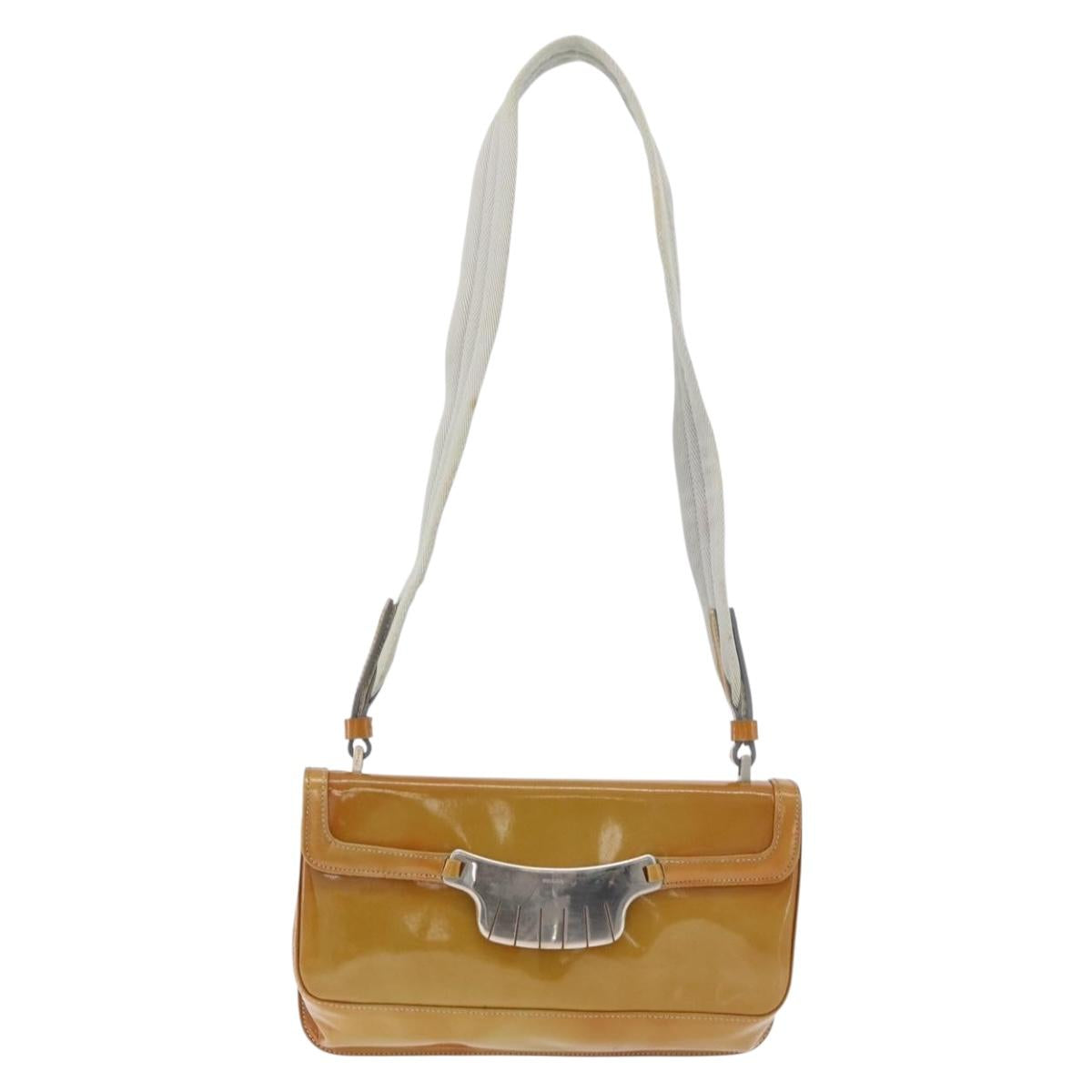 PRADA Shoulder Bag Patent leather Yellow Silver Auth 180190