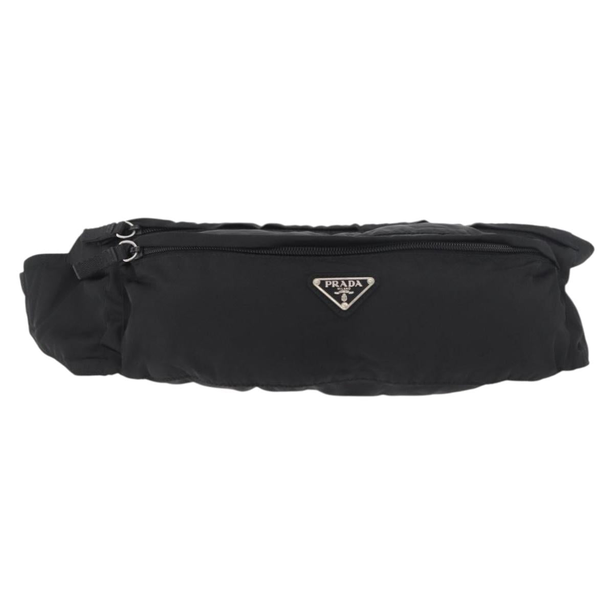 PRADA Waist bag Nylon Black Silver Auth 180191