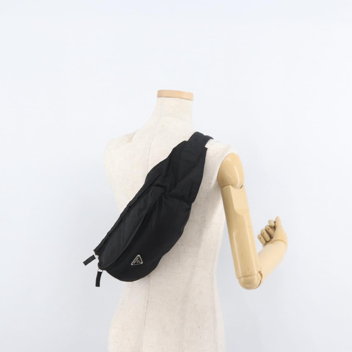 PRADA Waist bag Nylon Black Silver Auth 180191