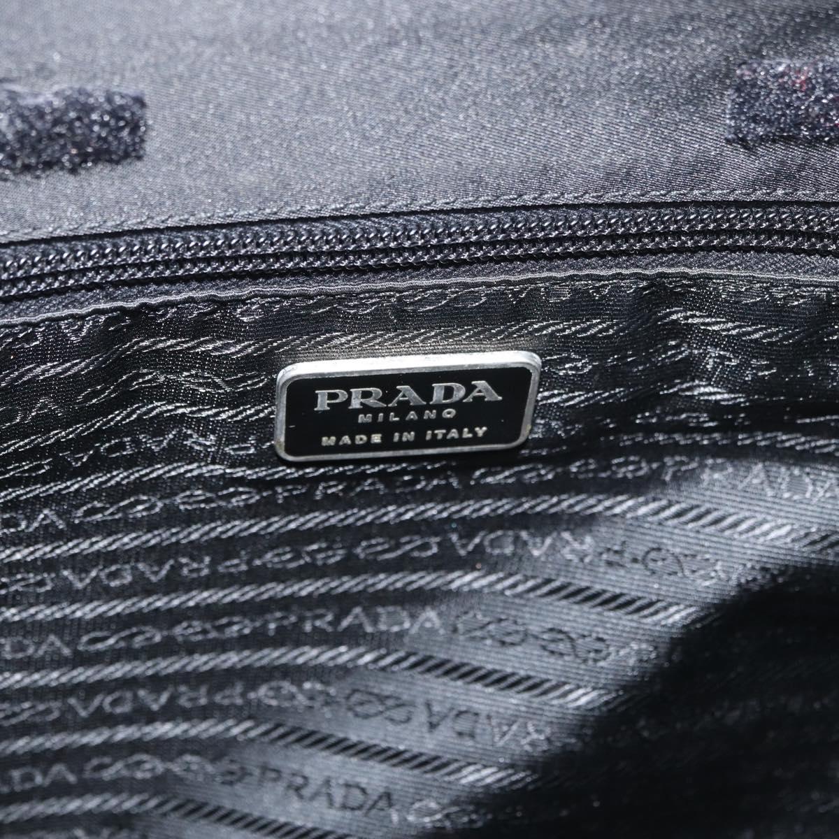 PRADA Hand Bag Nylon Black Silver Auth 180193