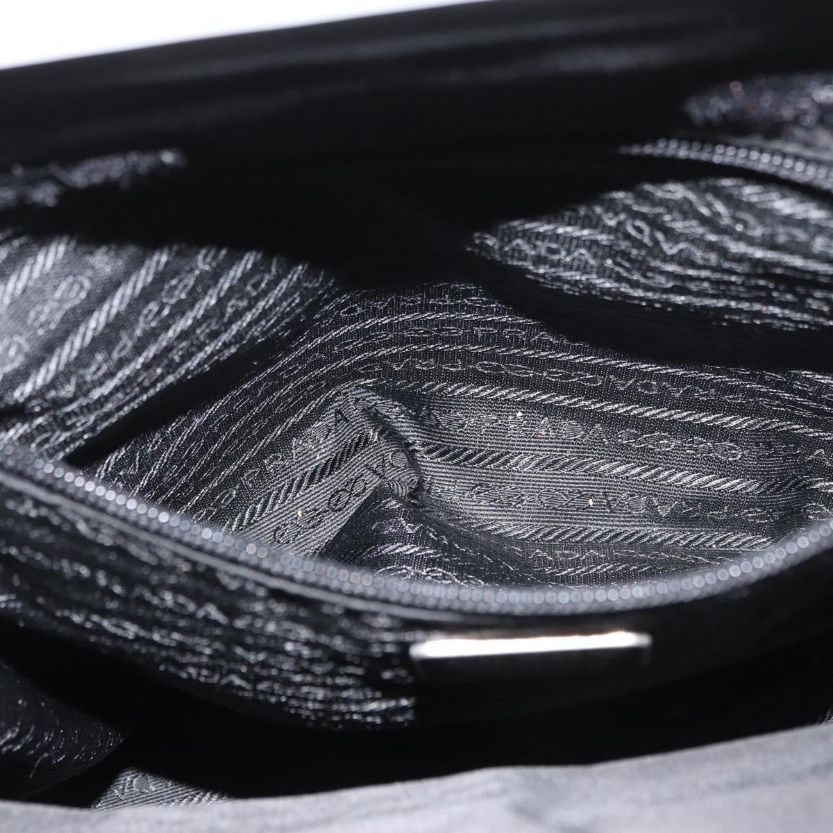 PRADA Hand Bag Nylon Black Silver Auth 180193