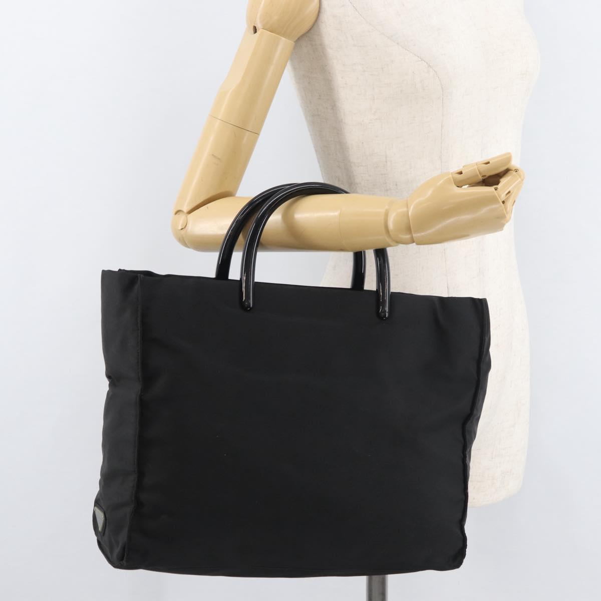 PRADA Hand Bag Nylon Black Silver Auth 180193