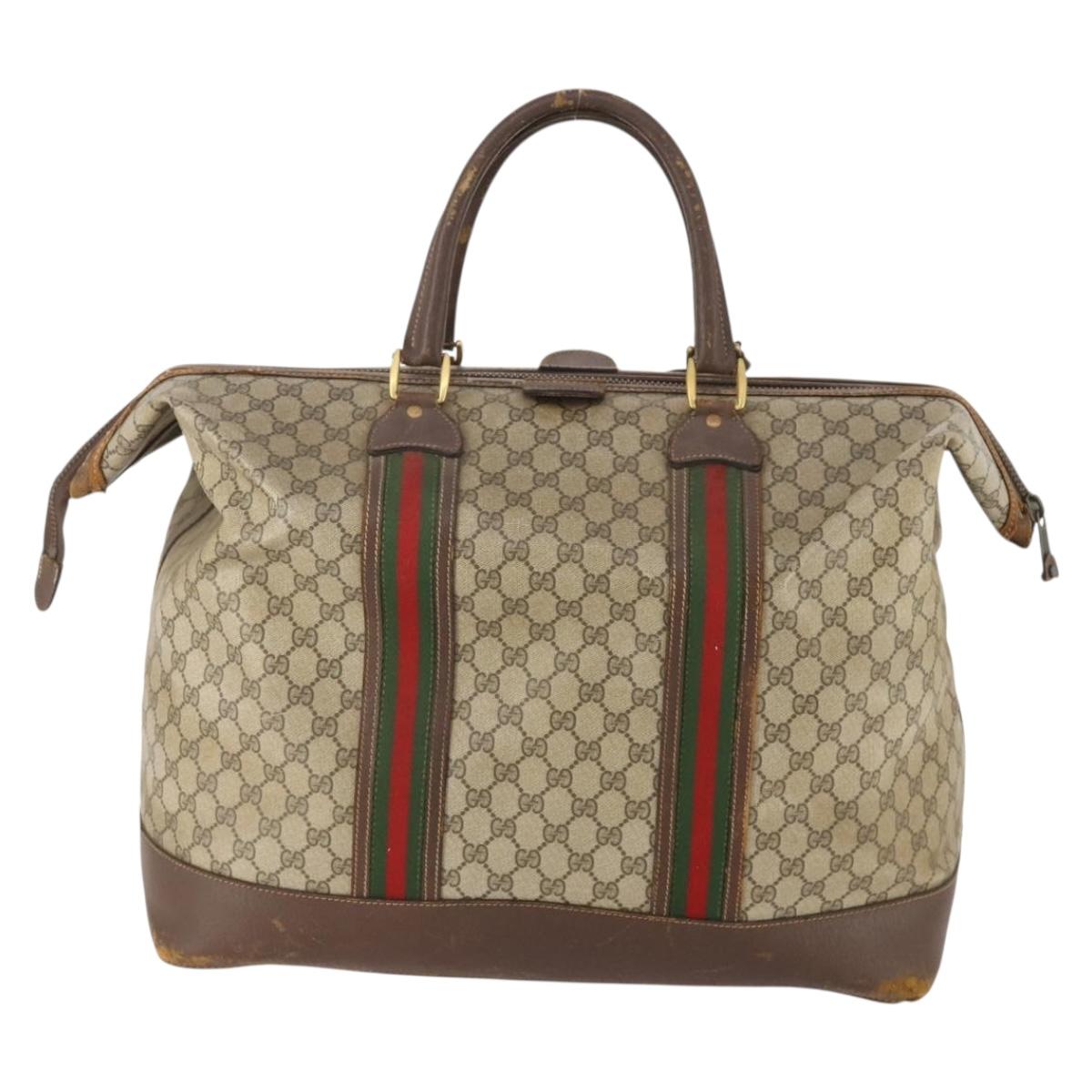 GUCCI GG Supreme Web Sherry Line Boston Bag PVC Beige Red Auth 180195