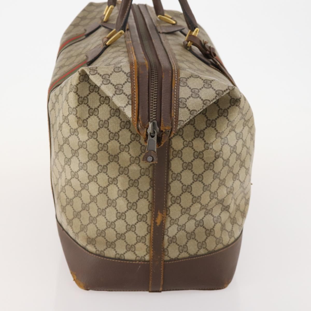GUCCI GG Supreme Web Sherry Line Boston Bag PVC Beige Red Auth 180195
