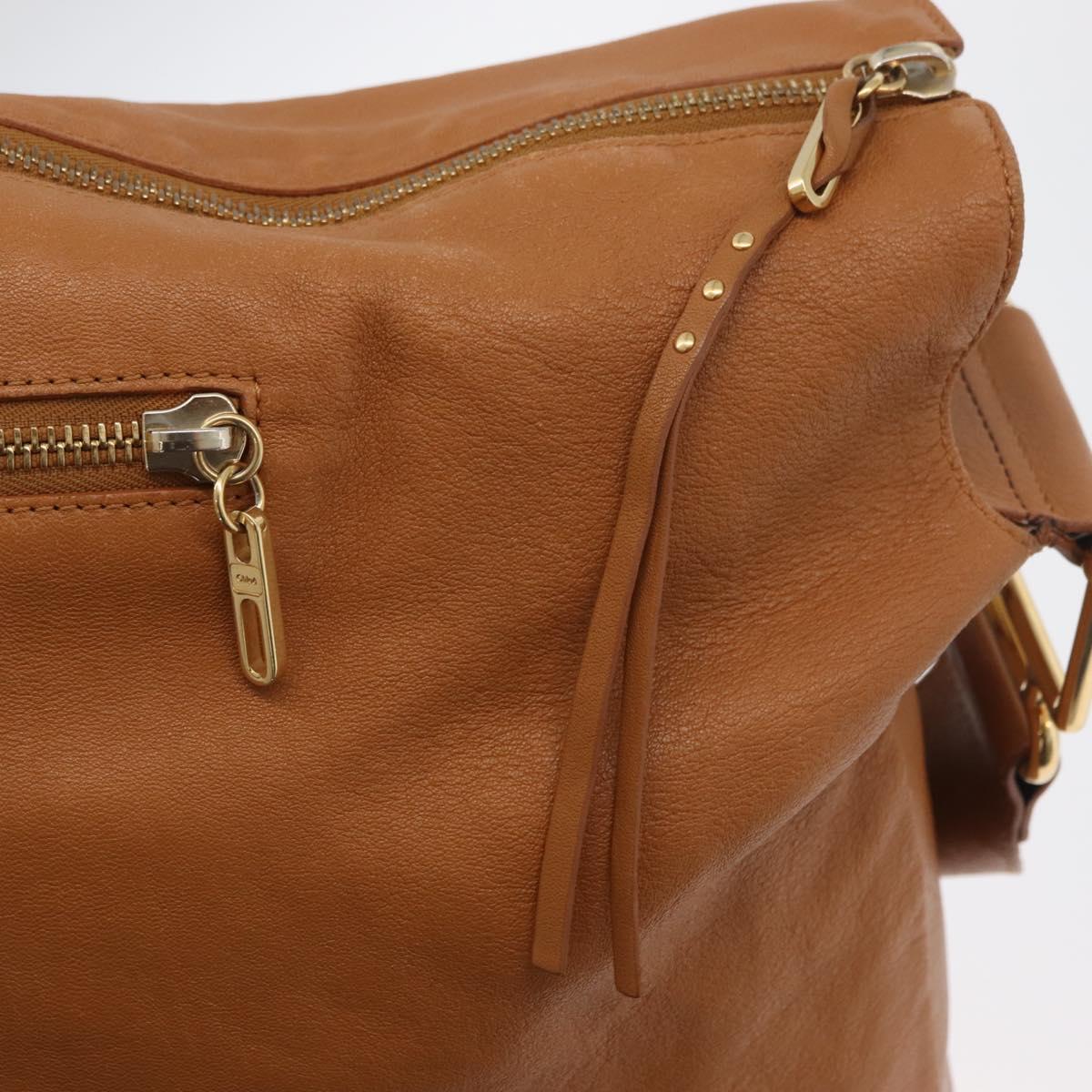 Chloe Shoulder Bag Leather Brown Gold Auth 180199
