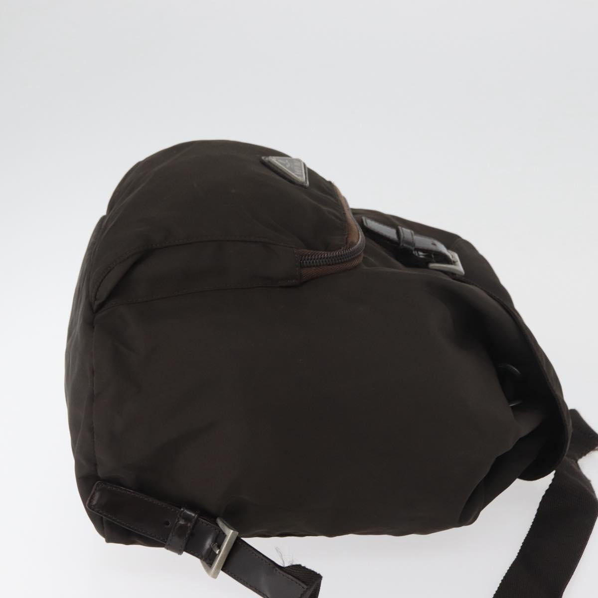 PRADA Backpack Nylon Brown Silver Auth 180200