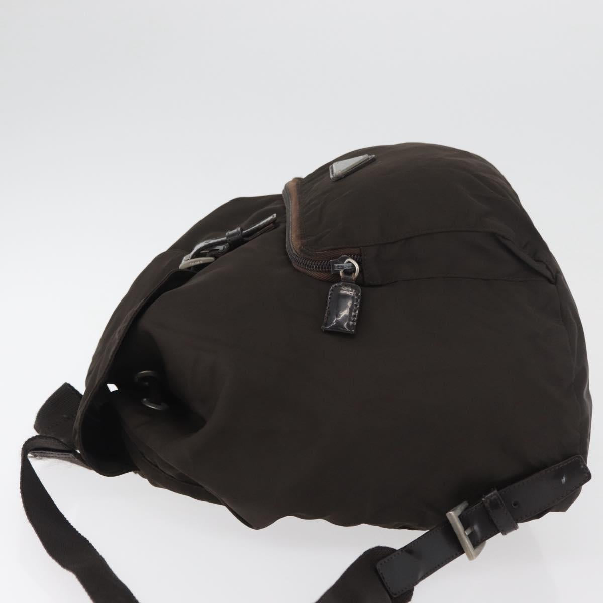PRADA Backpack Nylon Brown Silver Auth 180200