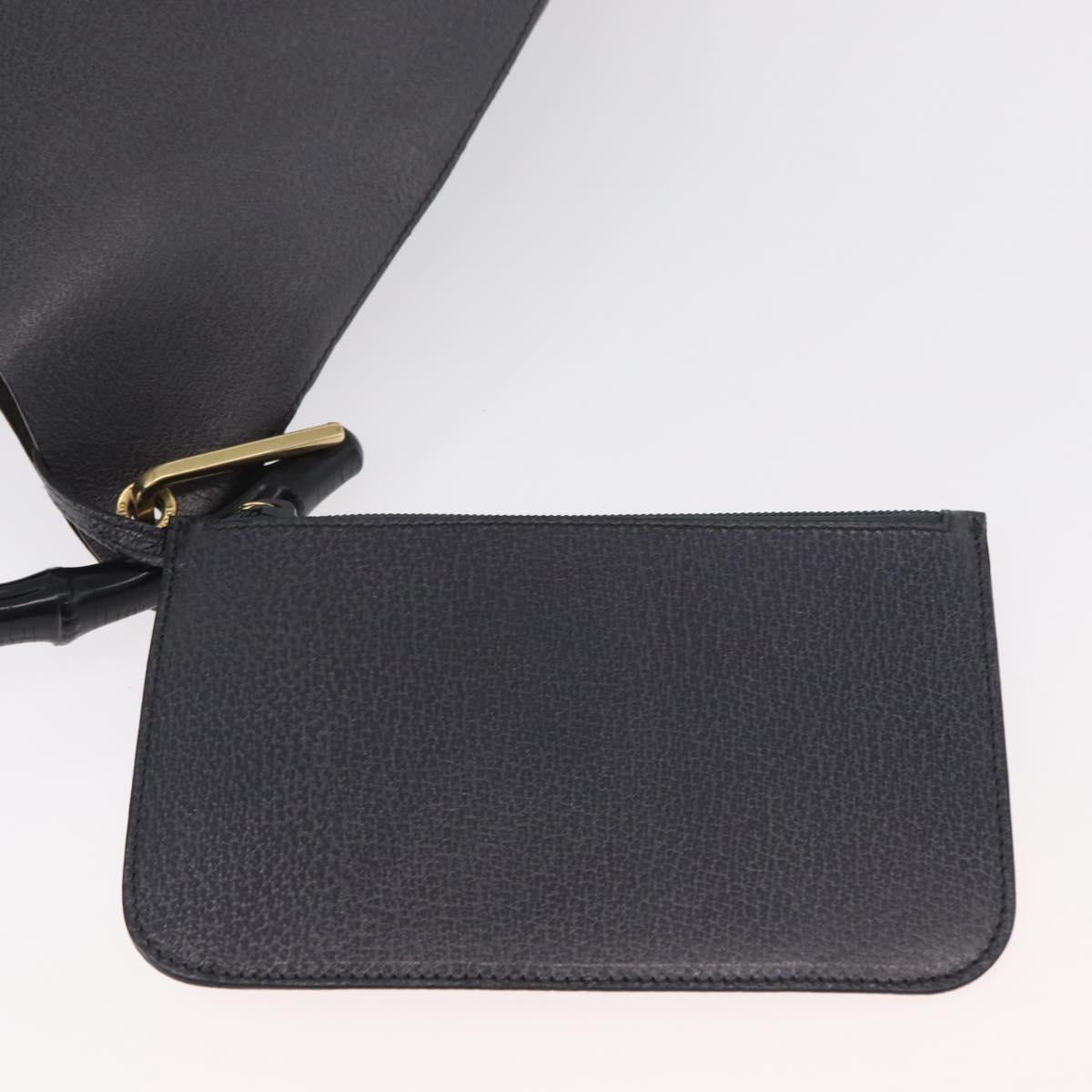 GUCCI Bamboo Shoulder Bag Leather Black Gold Auth 180204
