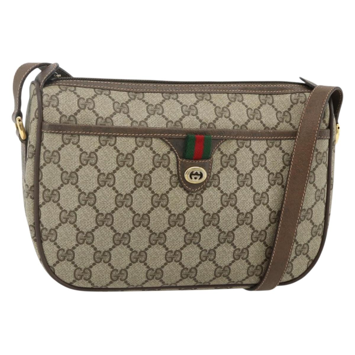 GUCCI GG Supreme Web Sherry Line Bag PVC Beige Gold 89 02 077 Auth 180205