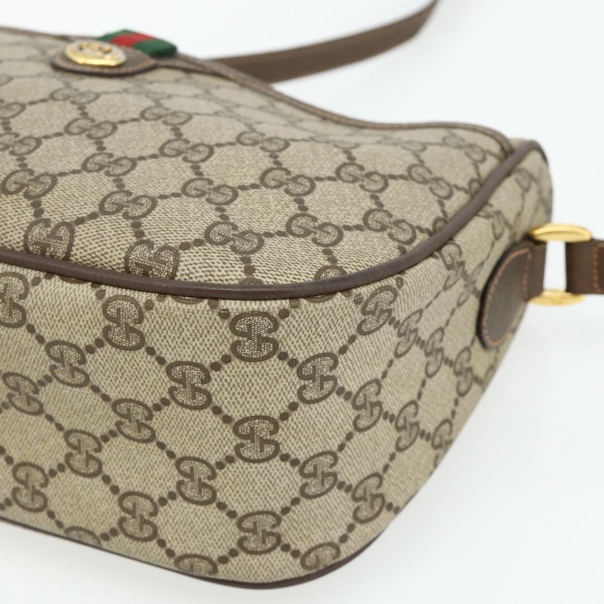 GUCCI GG Supreme Web Sherry Line Bag PVC Beige Gold 89 02 077 Auth 180205