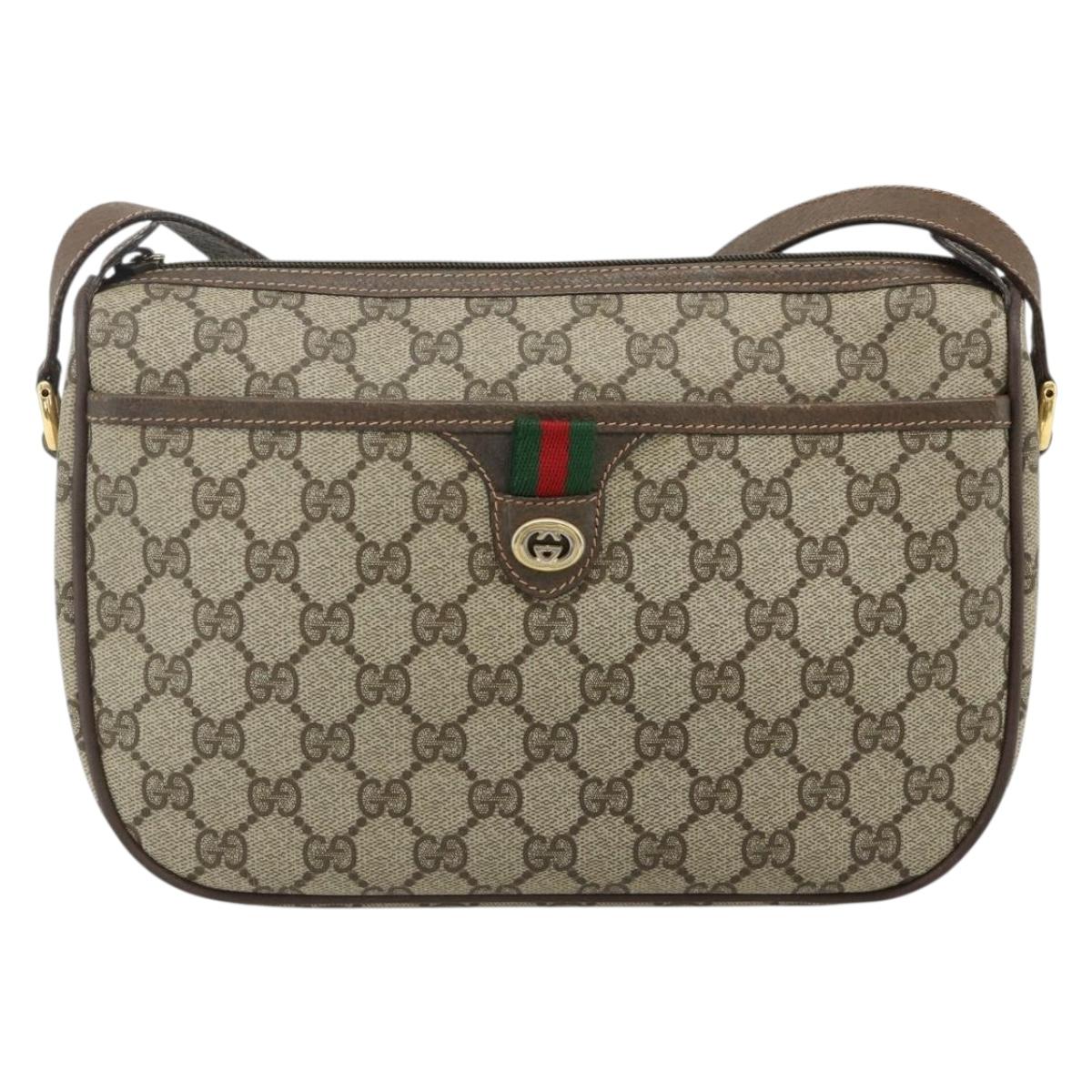 GUCCI GG Supreme Web Sherry Line Bag PVC Beige Gold 89 02 077 Auth 180205
