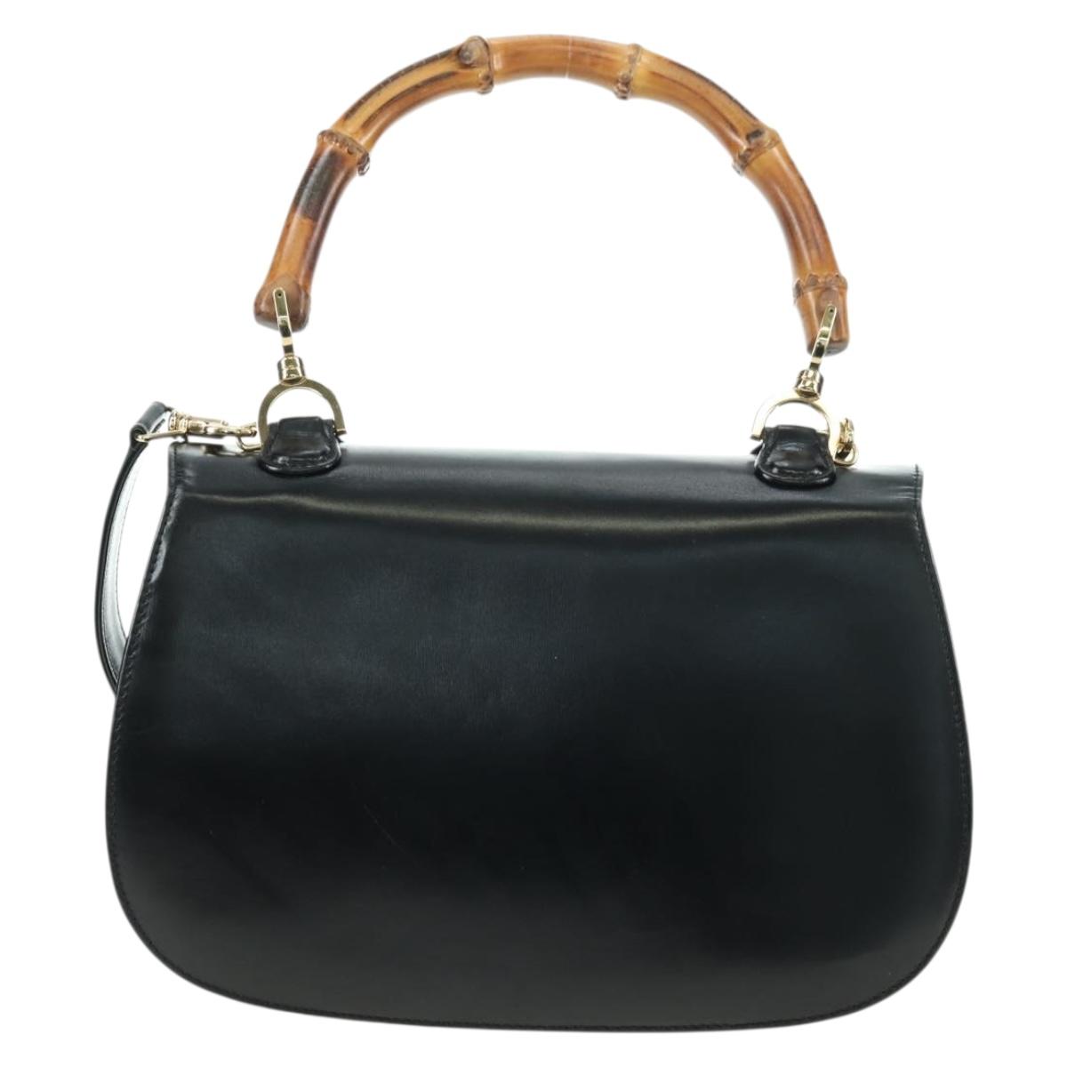 GUCCI Bamboo Hand Bag Leather 2way Black Gold 000 1364 0633 Auth 180208V