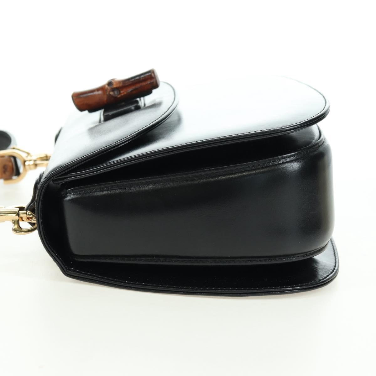 GUCCI Bamboo Hand Bag Leather 2way Black Gold 000 1364 0633 Auth 180208V
