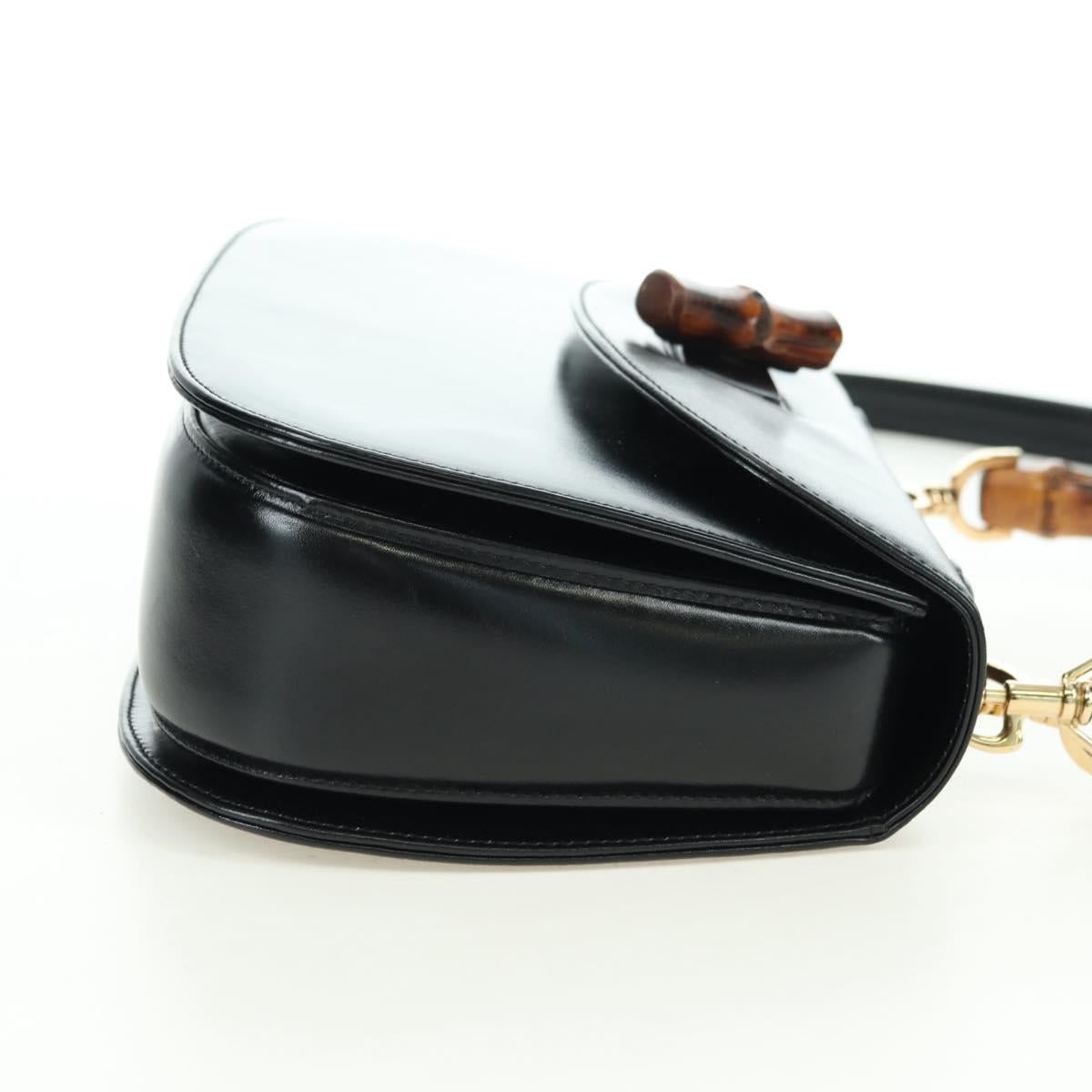 GUCCI Bamboo Hand Bag Leather 2way Black Gold 000 1364 0633 Auth 180208V