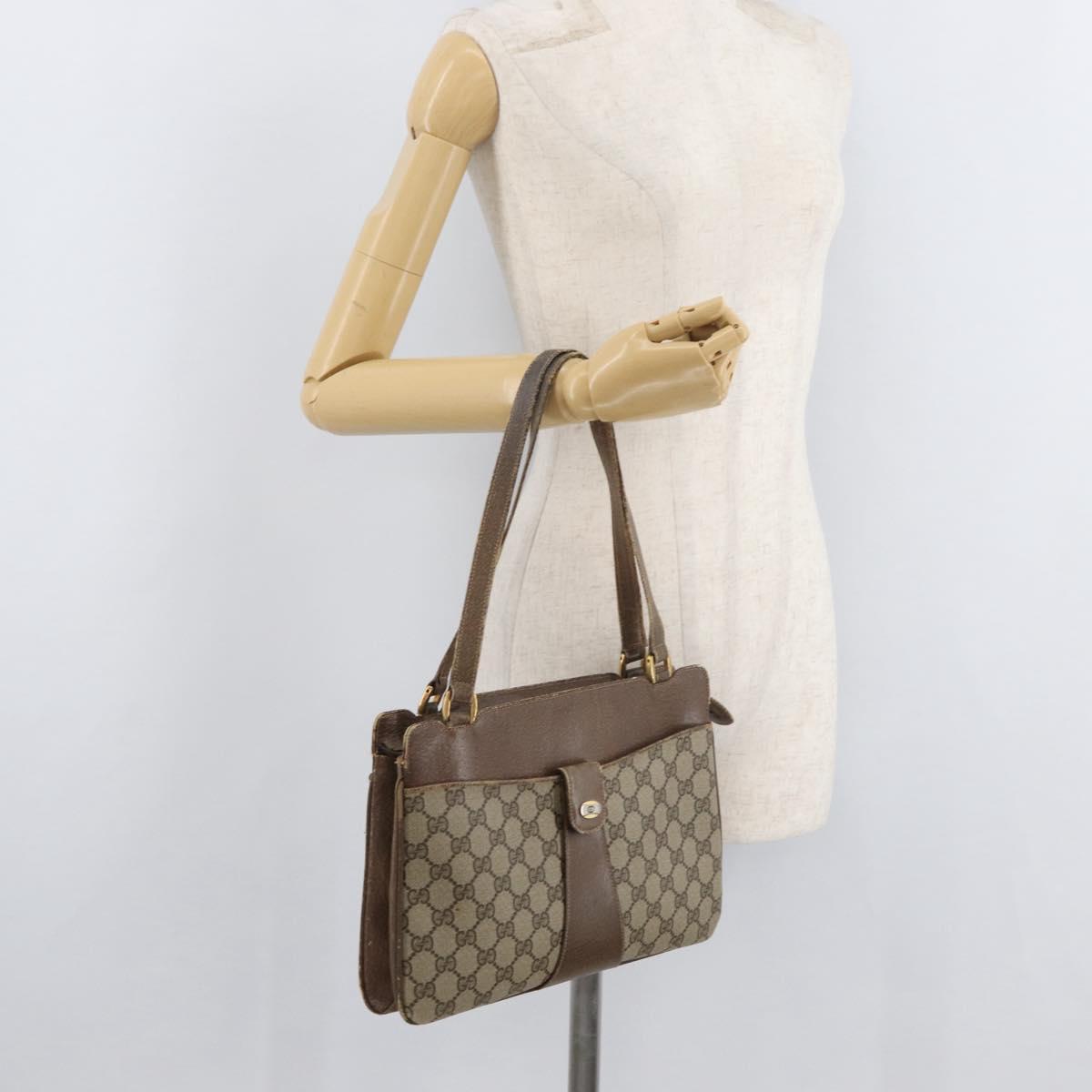 GUCCI GG Supreme Hand Bag PVC Beige Gold Auth 180212