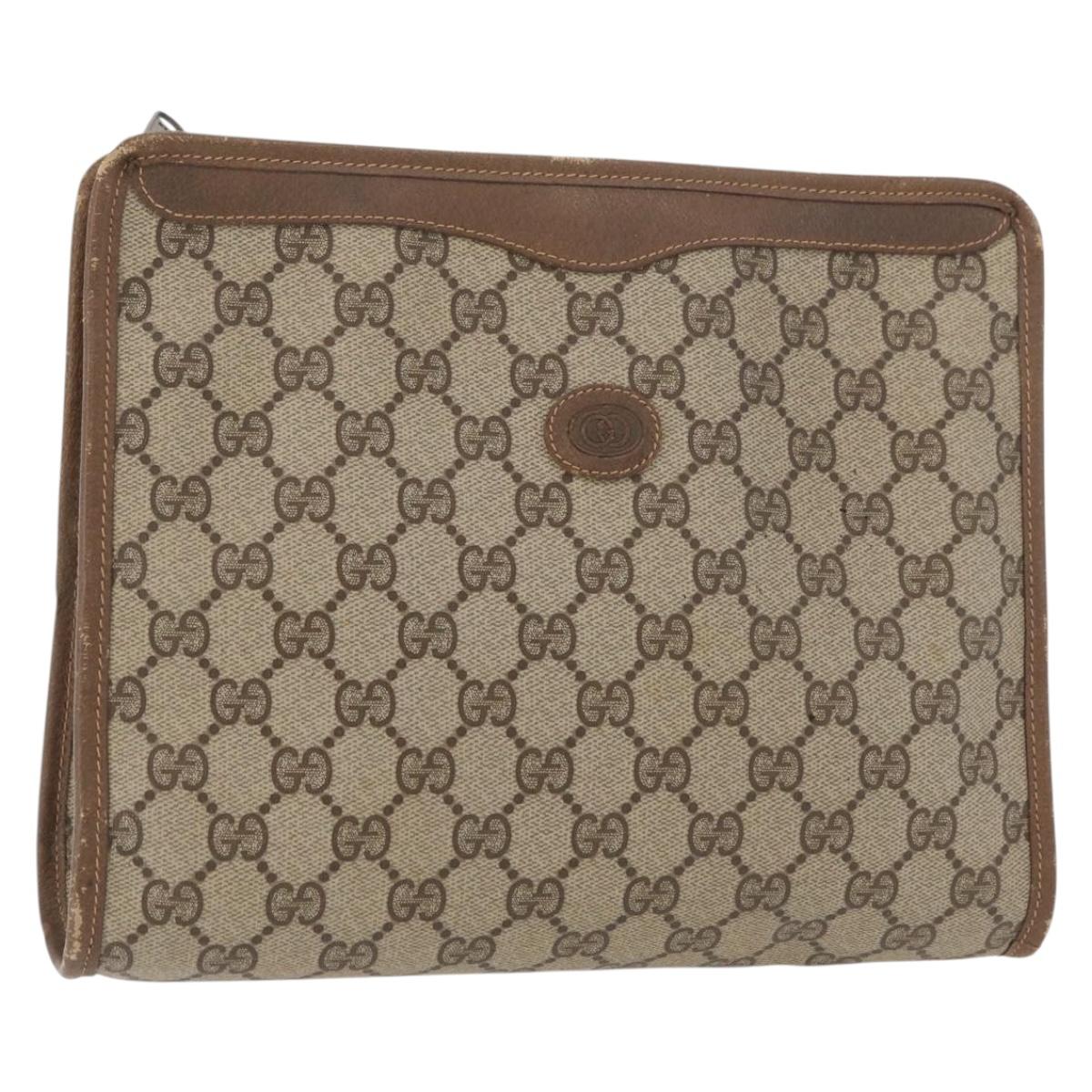 GUCCI GG Supreme Clutch Bag PVC Beige Gold 97 01 038 Auth 180213