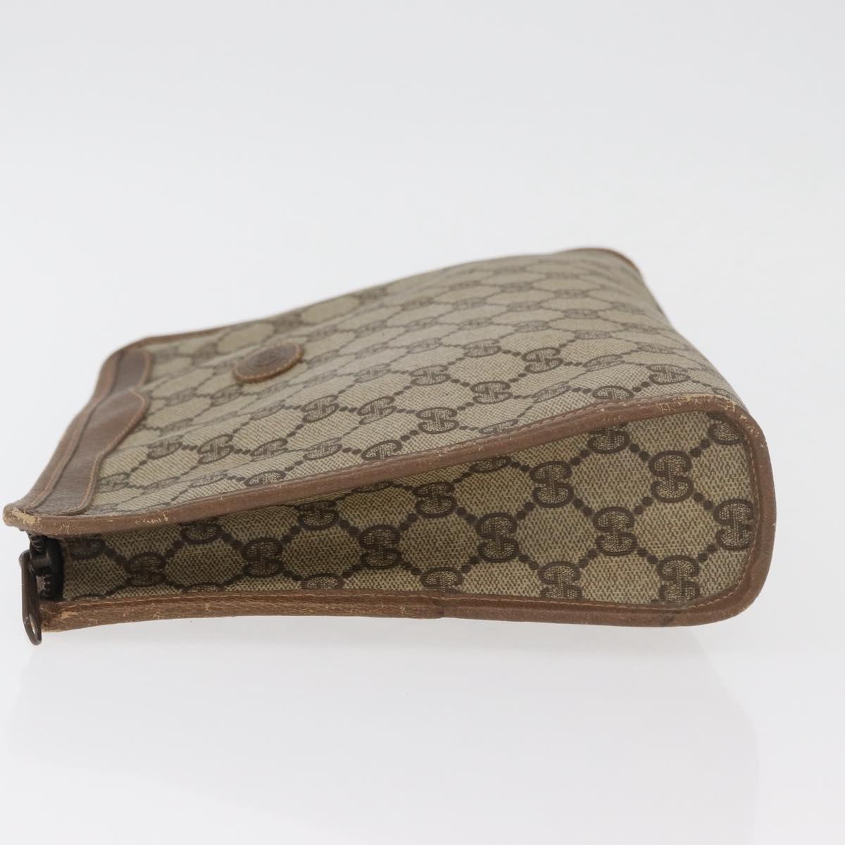 GUCCI GG Supreme Clutch Bag PVC Beige Gold 97 01 038 Auth 180213