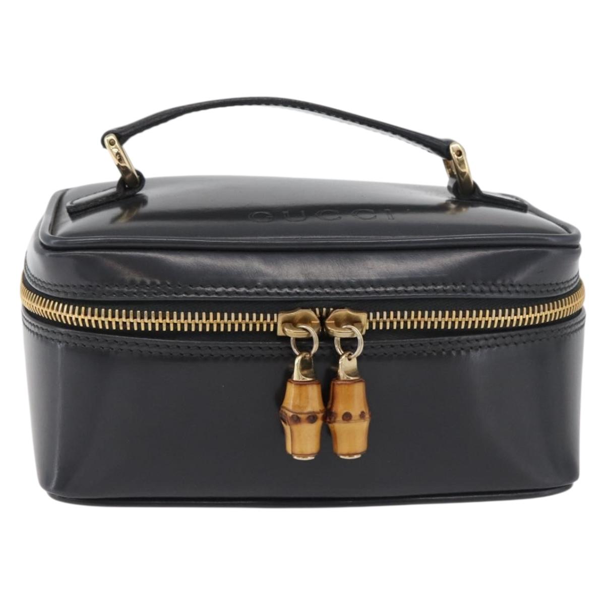 GUCCI Bamboo Vanity Hand Bag Patent leather Gray Gold 032 1705 0151 Auth 180214