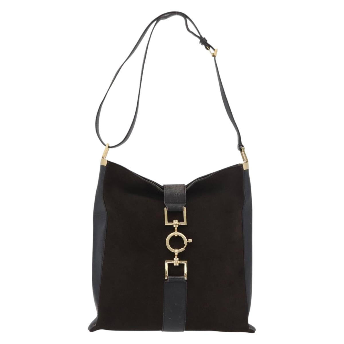 GUCCI Shoulder Bag Suede Brown Gold 001 4051 Auth 180216