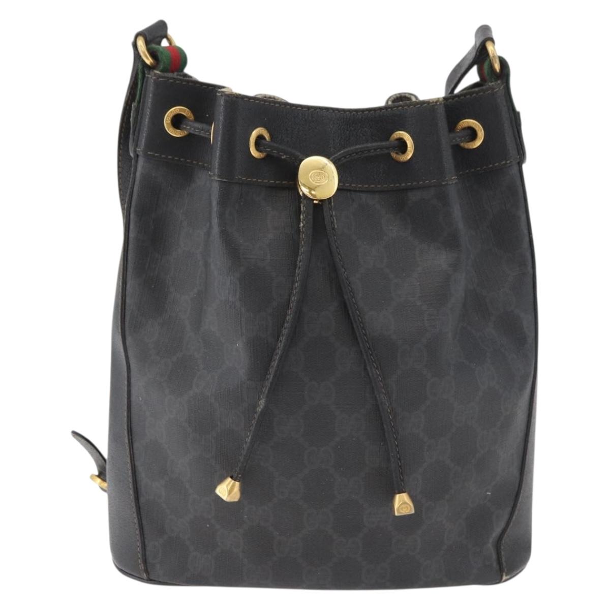 GUCCI GG Supreme Drawstring Web Sherry Line Bag PVC Black 41 02 034 Auth 180217