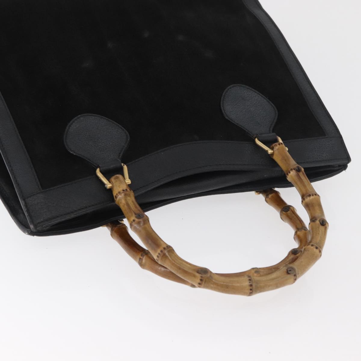 GUCCI Bamboo Tote Bag Suede Black Gold 002 2865 0260 Auth 180218