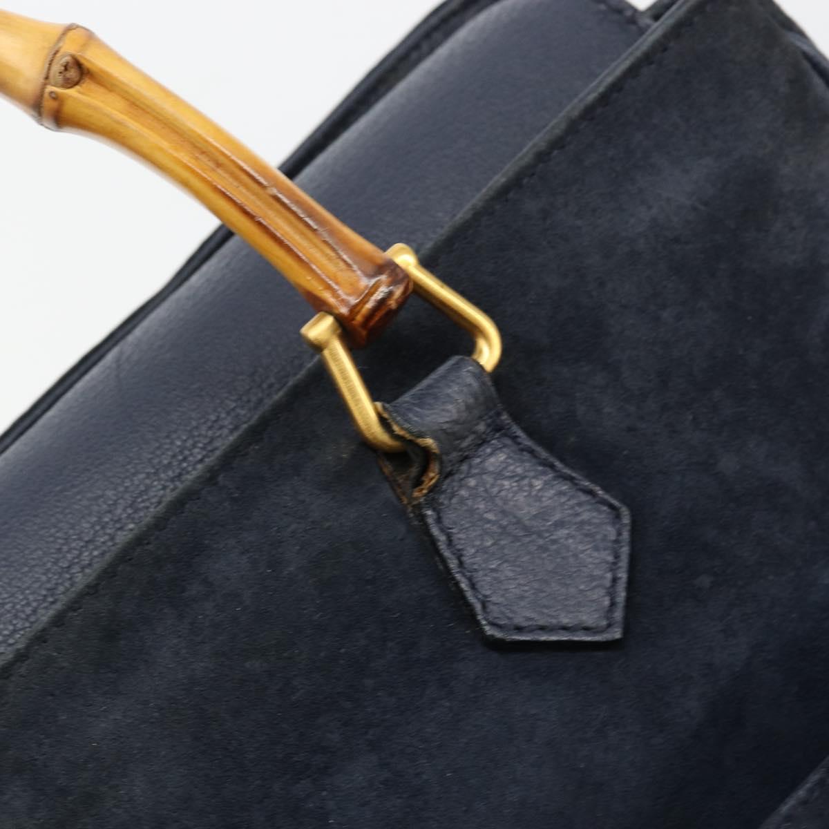 GUCCI Bamboo Tote Bag Suede Navy Gold 002 123 0322 Auth 180219