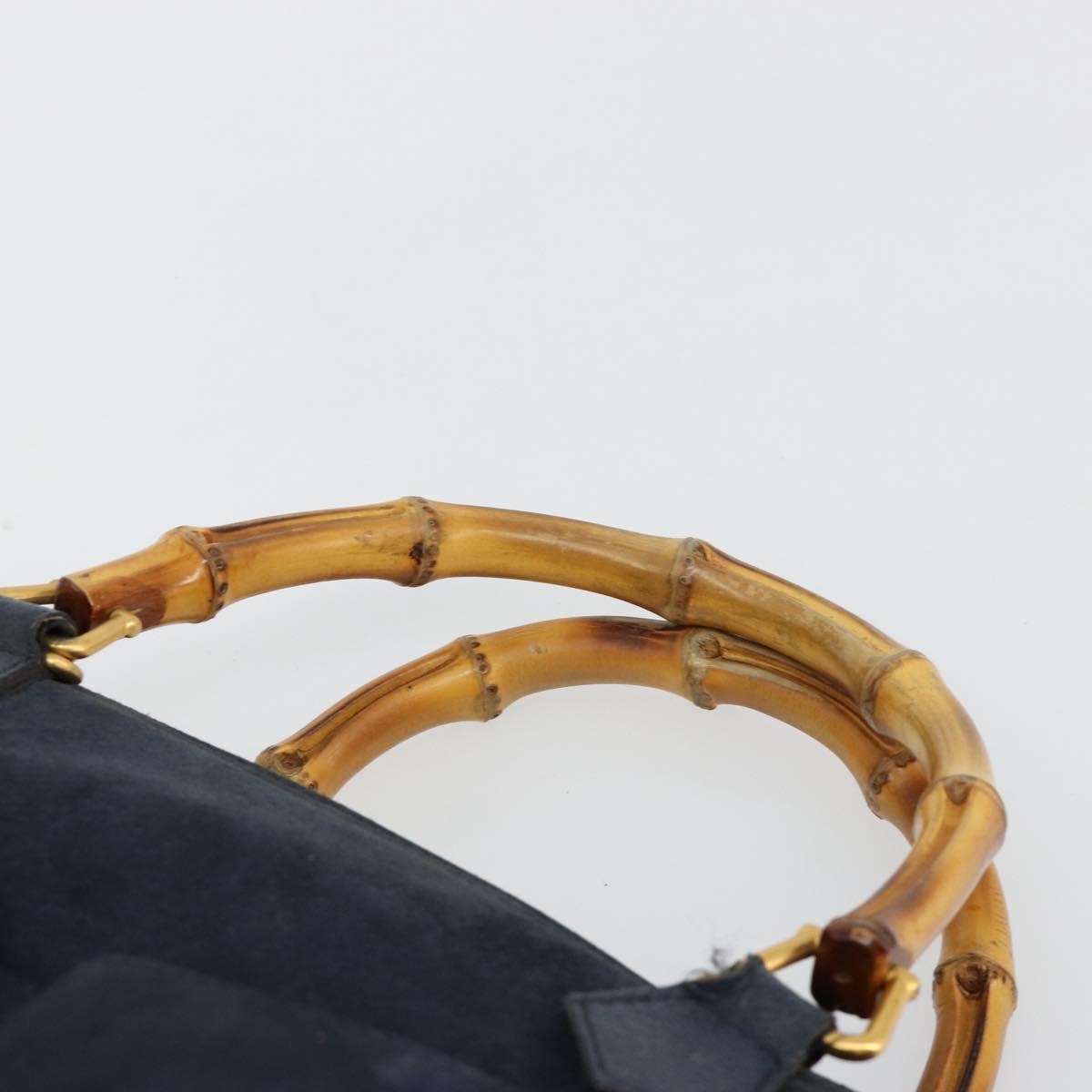 GUCCI Bamboo Tote Bag Suede Navy Gold 002 123 0322 Auth 180219