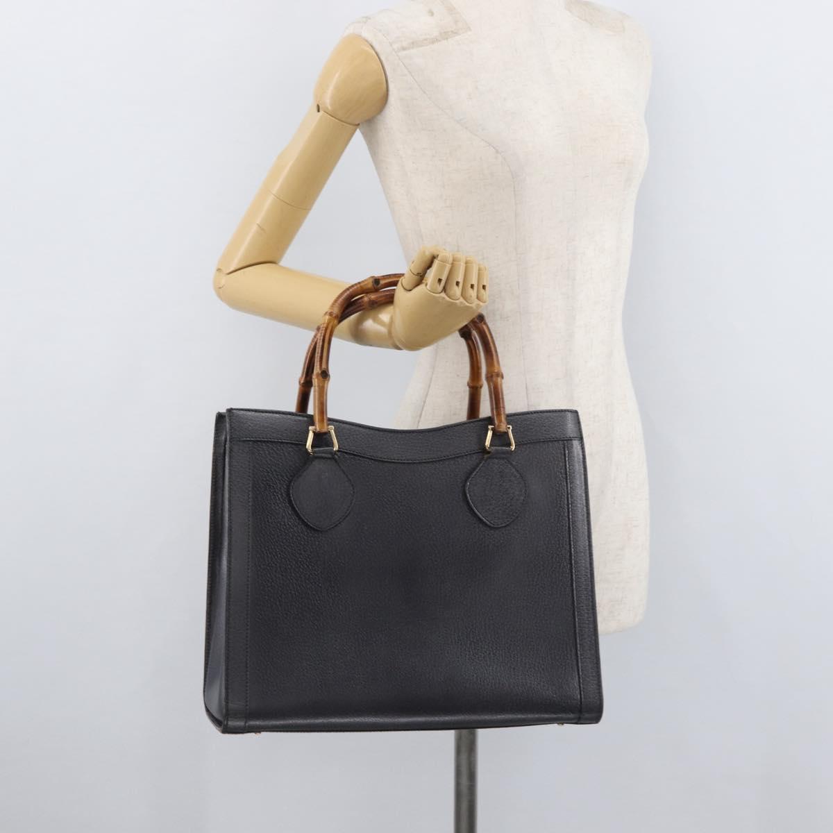 GUCCI Bamboo Tote Bag Leather Black Gold 002 0260 Auth 180220