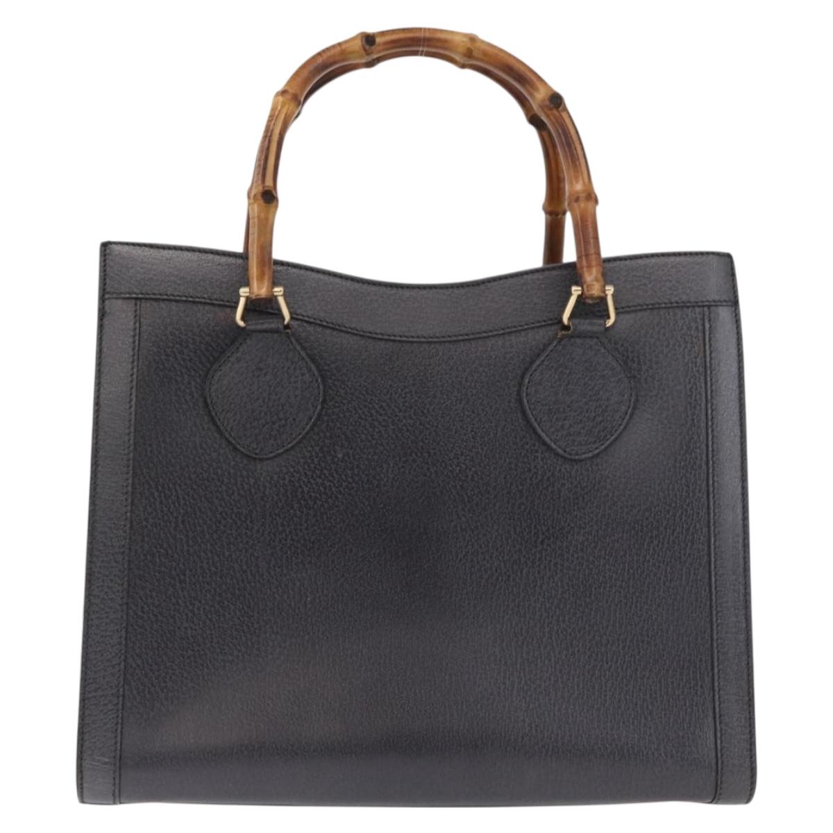 GUCCI Bamboo Tote Bag Leather Black Gold 002 0260 Auth 180220