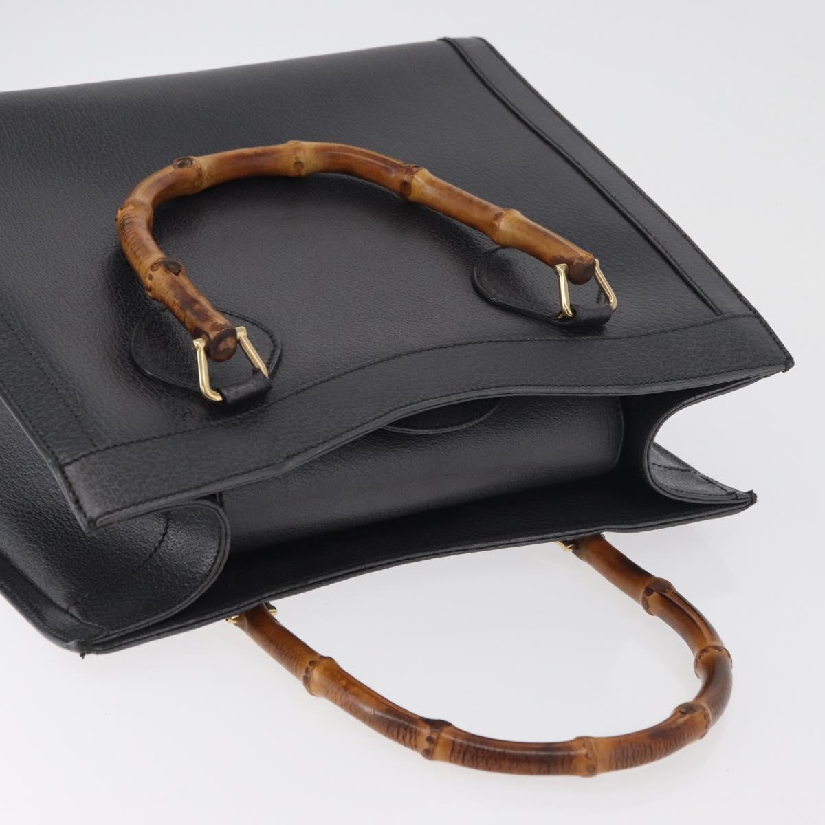 GUCCI Bamboo Tote Bag Leather Black Gold 002 0260 Auth 180220