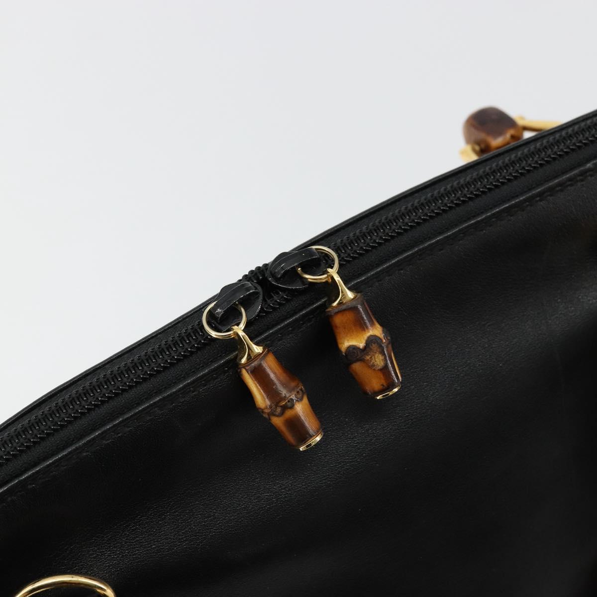 GUCCI Bamboo Hand Bag Leather Black Gold 000 2214 0289 Auth 180221
