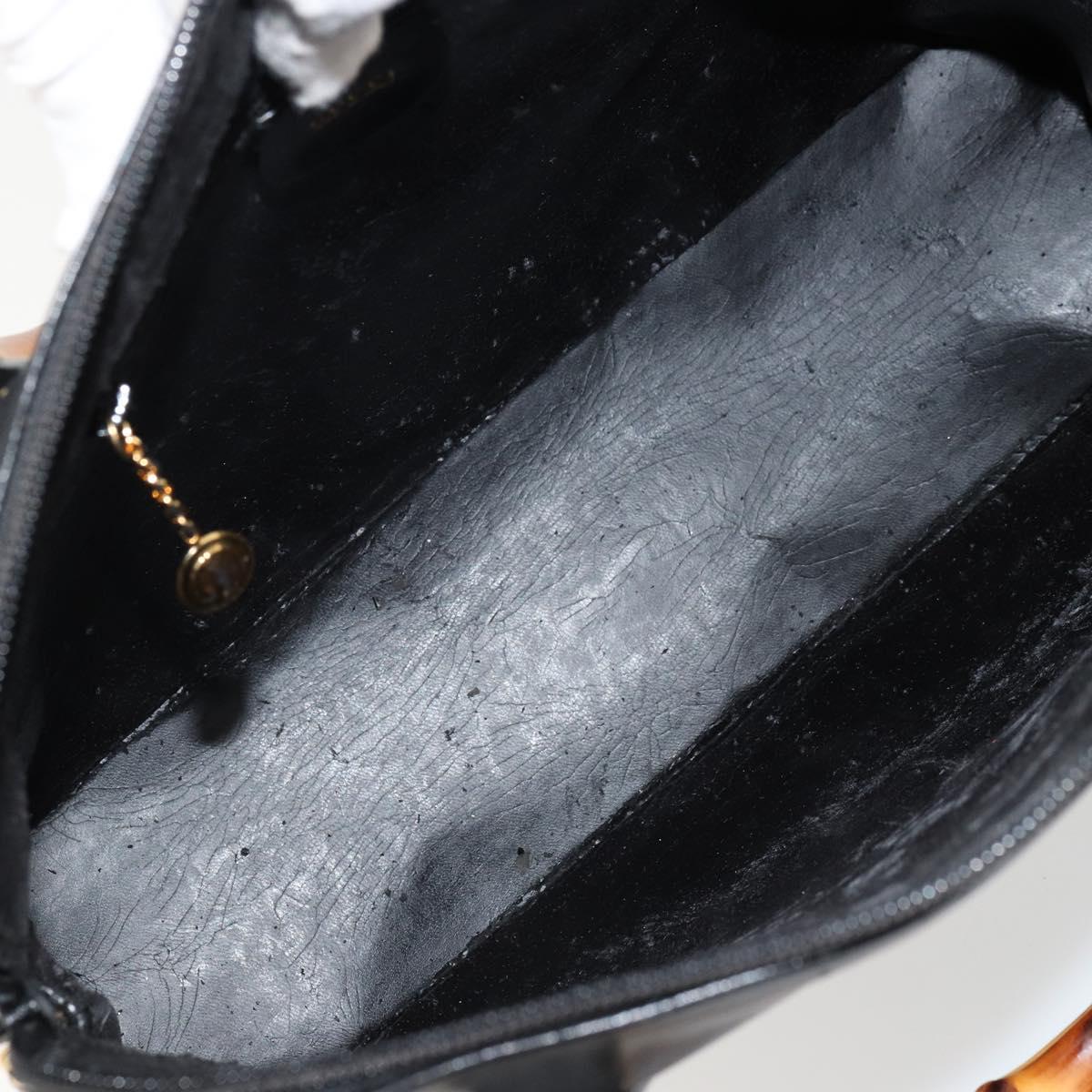 GUCCI Bamboo Hand Bag Leather Black Gold 000 2214 0289 Auth 180221