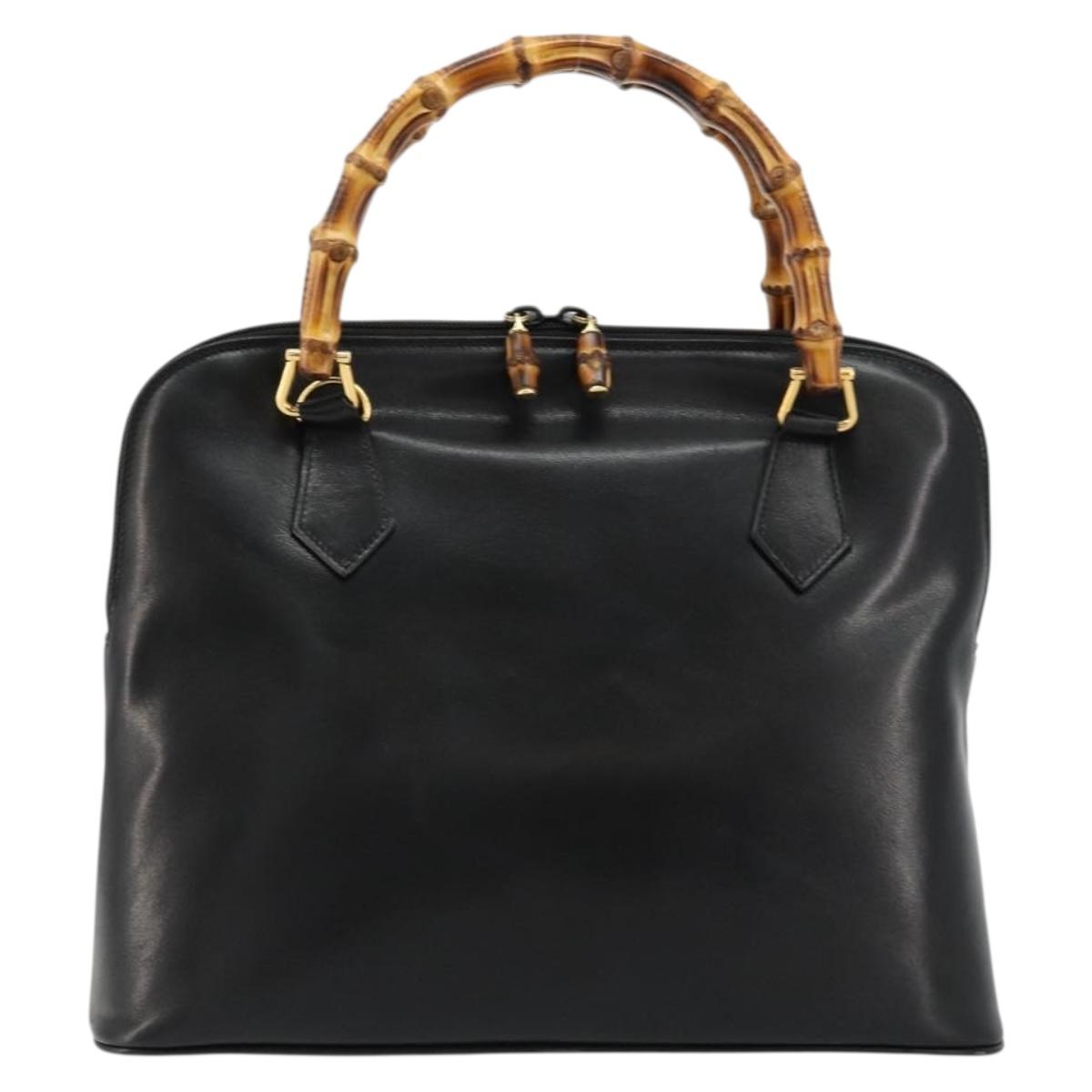 GUCCI Bamboo Hand Bag Leather Black Gold 000 2214 0289 Auth 180221