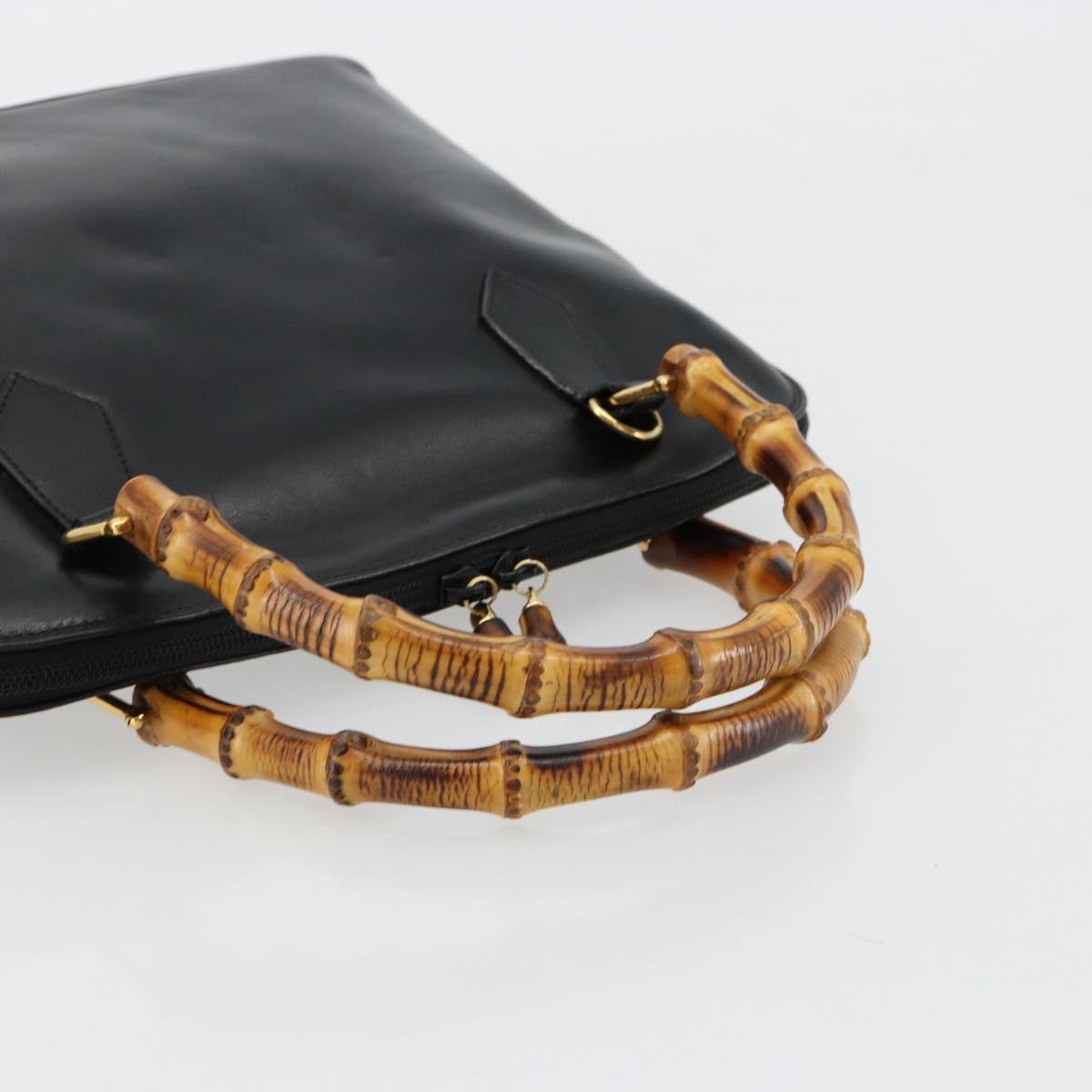 GUCCI Bamboo Hand Bag Leather Black Gold 000 2214 0289 Auth 180221