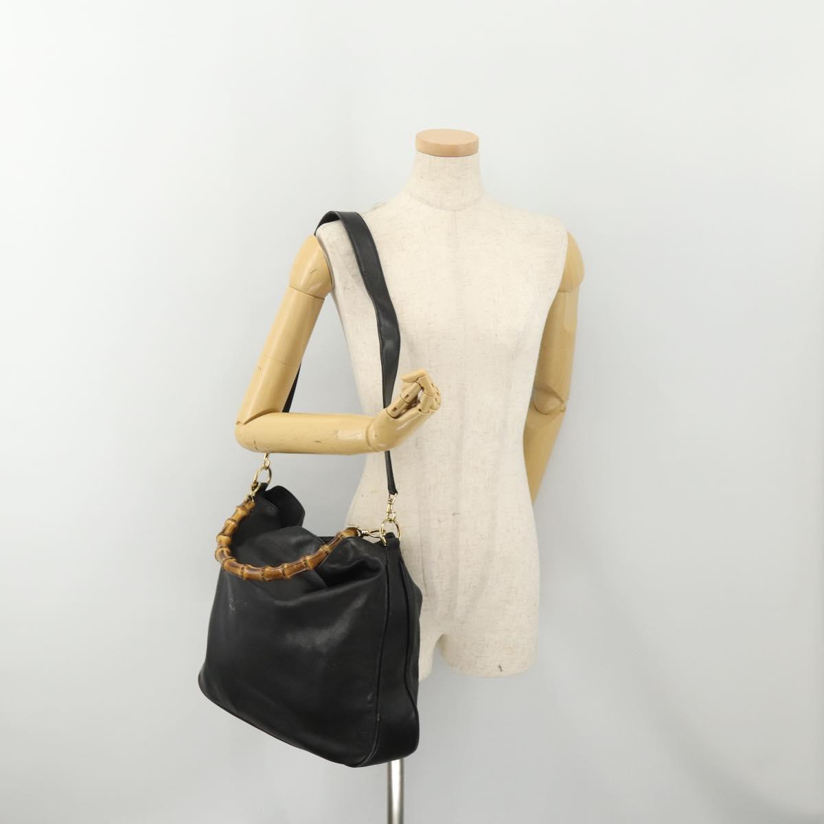 GUCCI Bamboo Shoulder Bag Leather 2way Black Gold 001 2852 1577 0 Auth 180222
