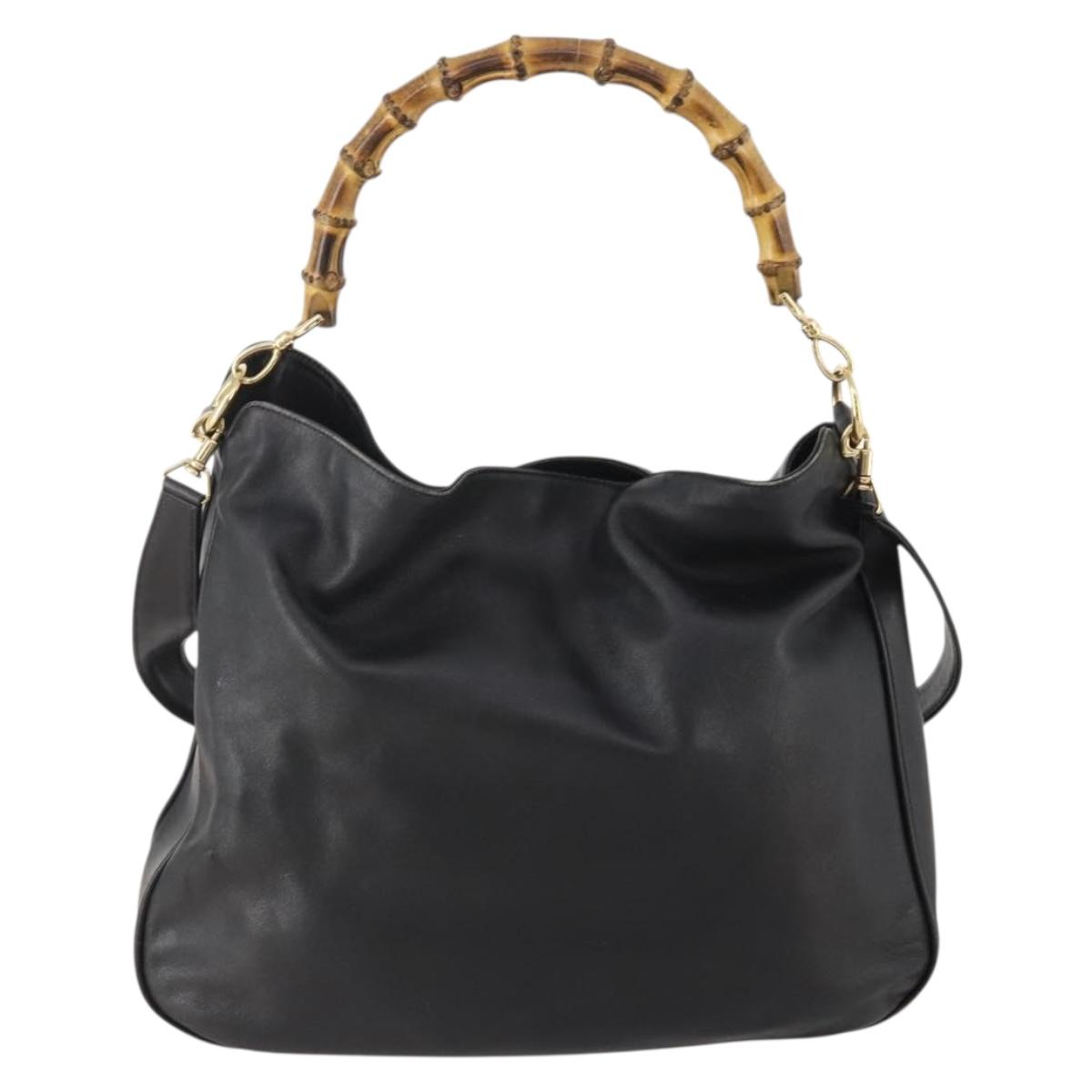 GUCCI Bamboo Shoulder Bag Leather 2way Black Gold 001 2852 1577 0 Auth 180222