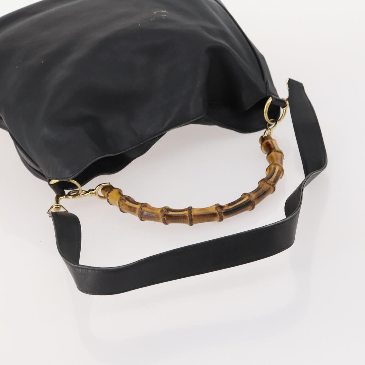 GUCCI Bamboo Shoulder Bag Leather 2way Black Gold 001 2852 1577 0 Auth 180222