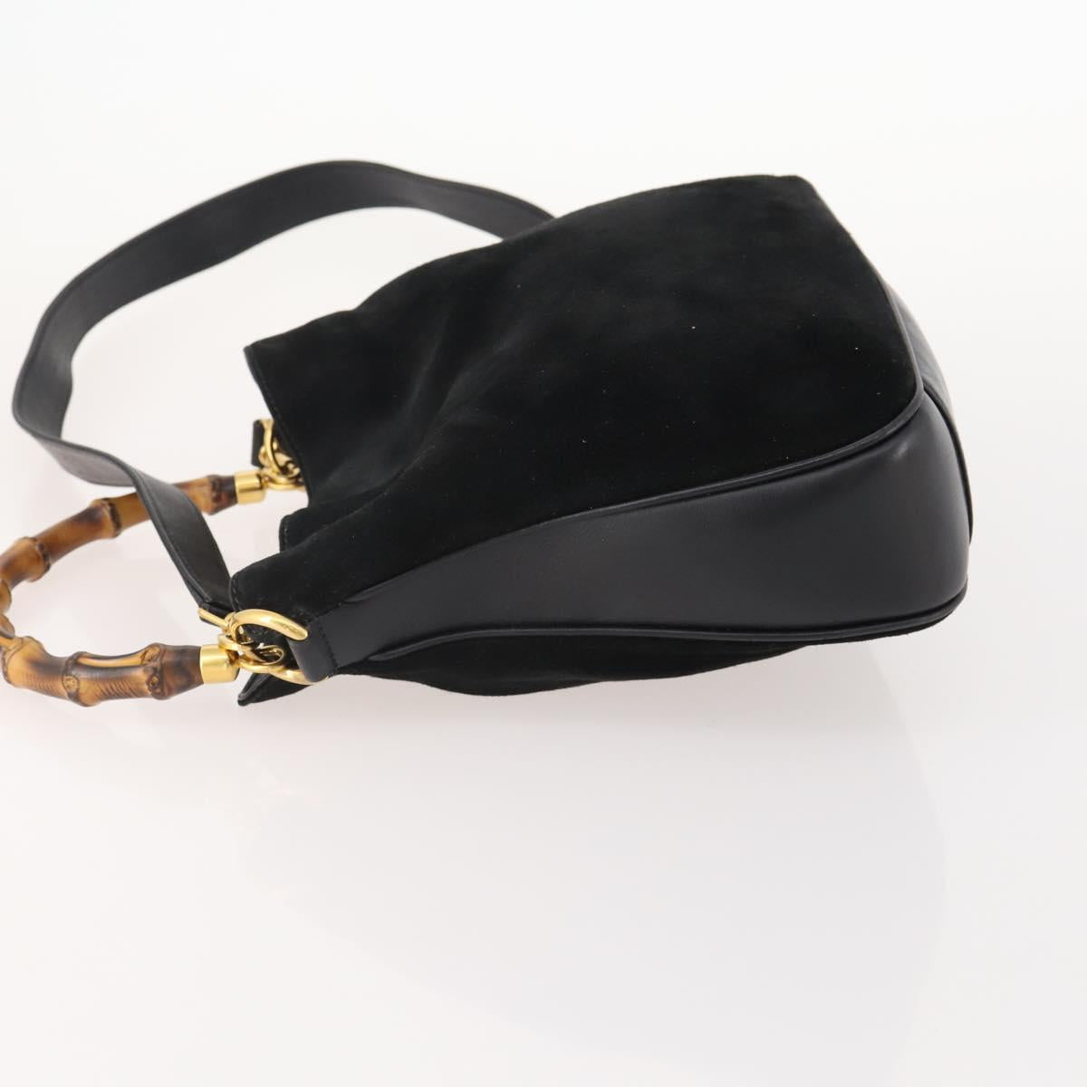 GUCCI Bamboo Shoulder Bag Suede 2way Black Gold 001 2404 1638 0 Auth 180224