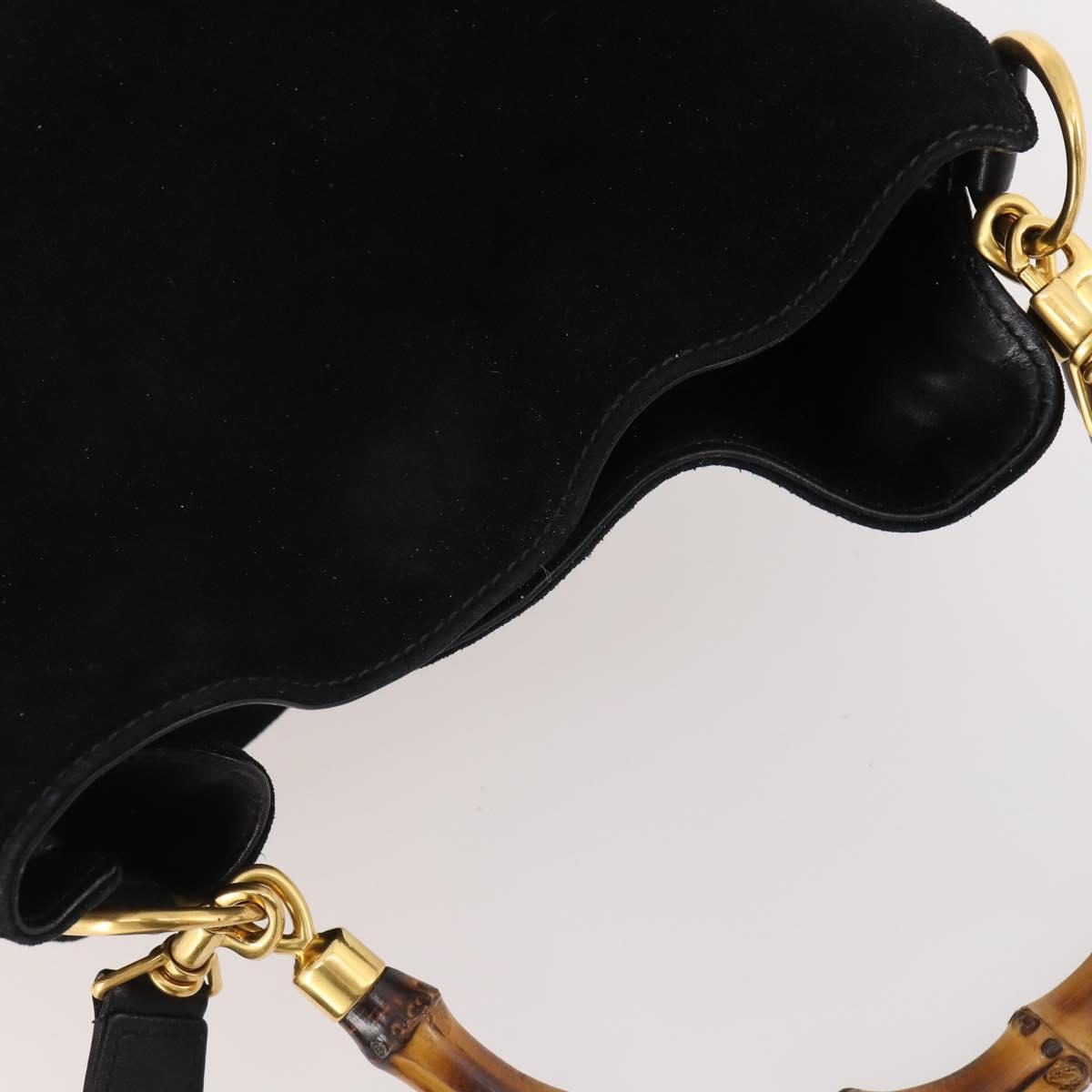 GUCCI Bamboo Shoulder Bag Suede 2way Black Gold 001 2404 1638 0 Auth 180224