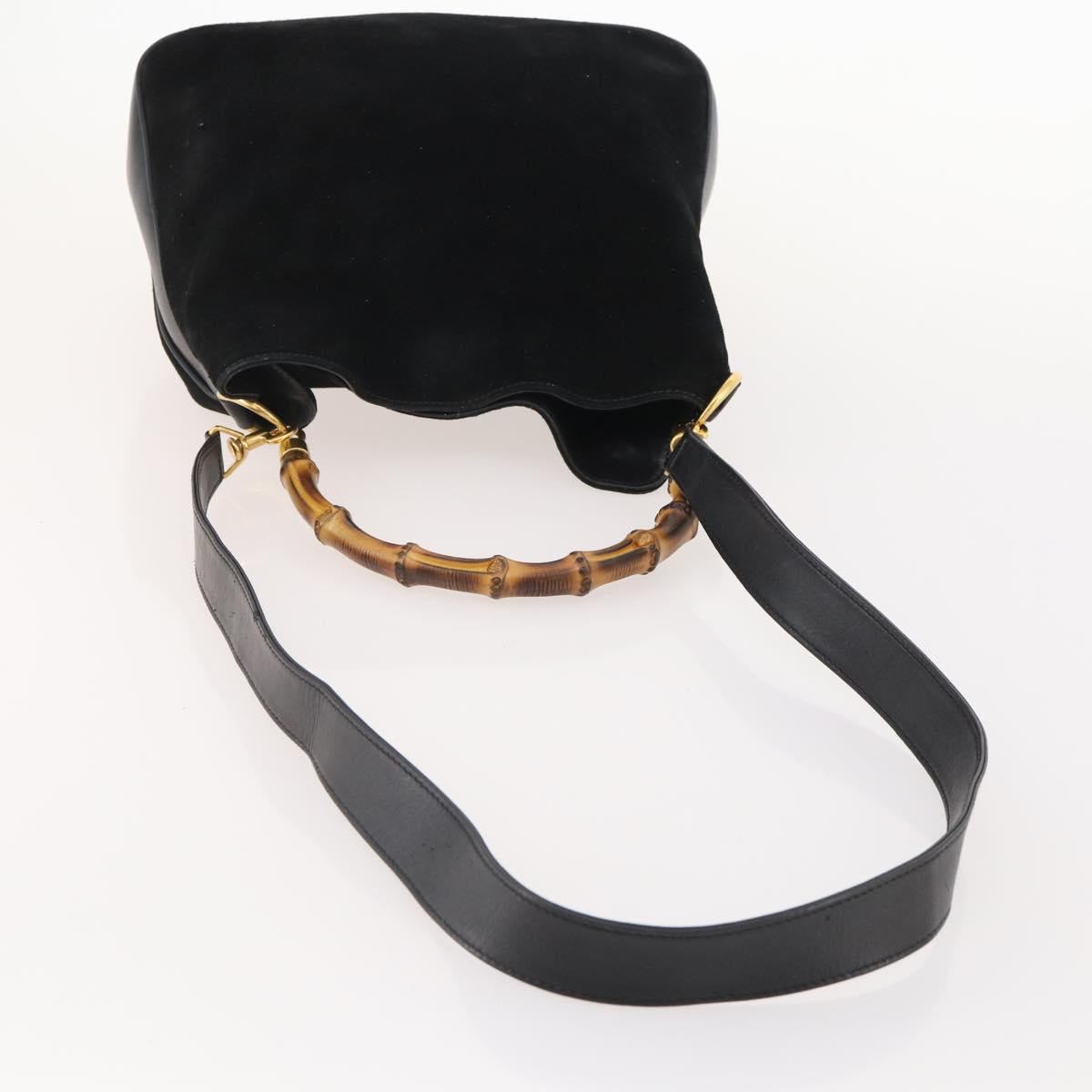 GUCCI Bamboo Shoulder Bag Suede 2way Black Gold 001 2404 1638 0 Auth 180224