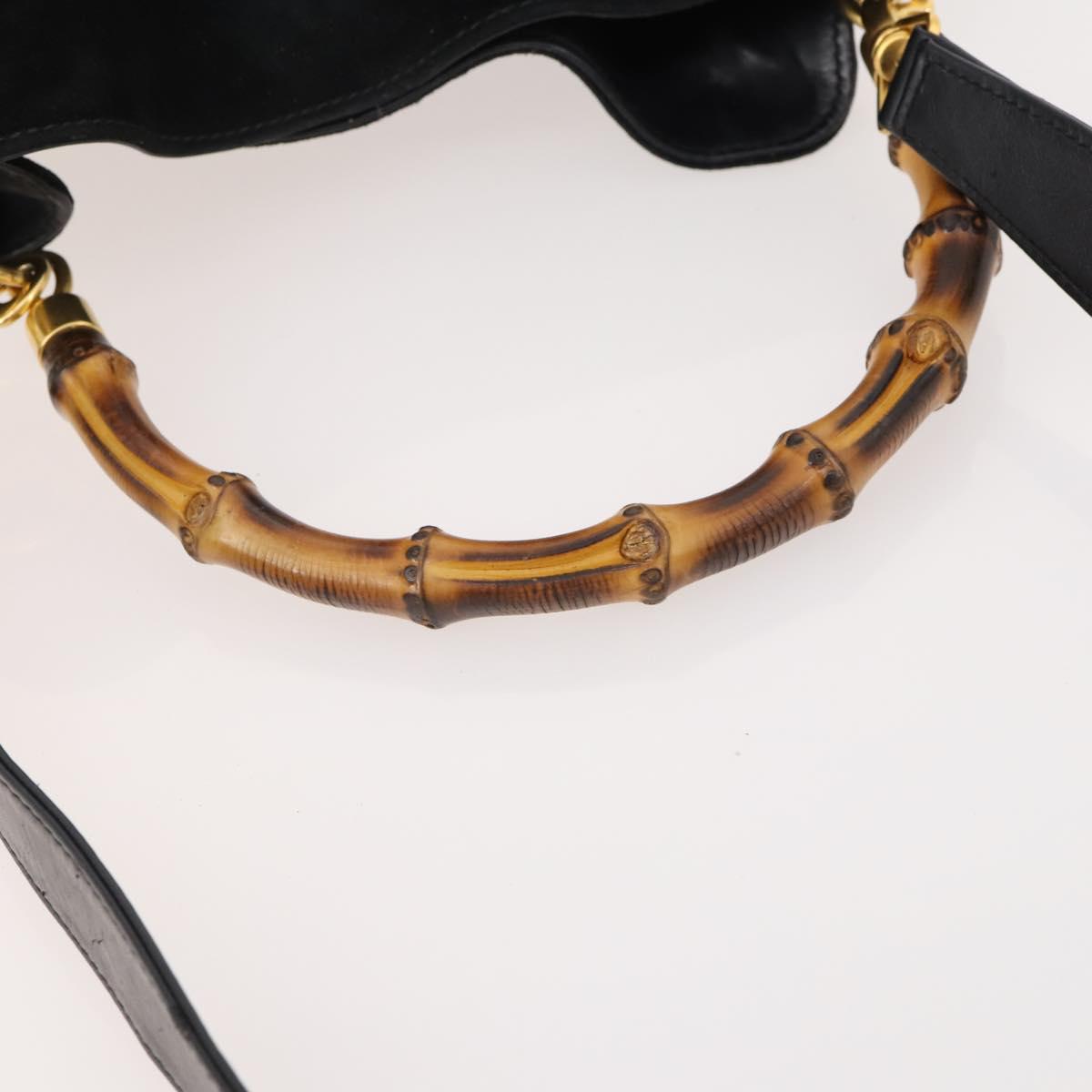 GUCCI Bamboo Shoulder Bag Suede 2way Black Gold 001 2404 1638 0 Auth 180224