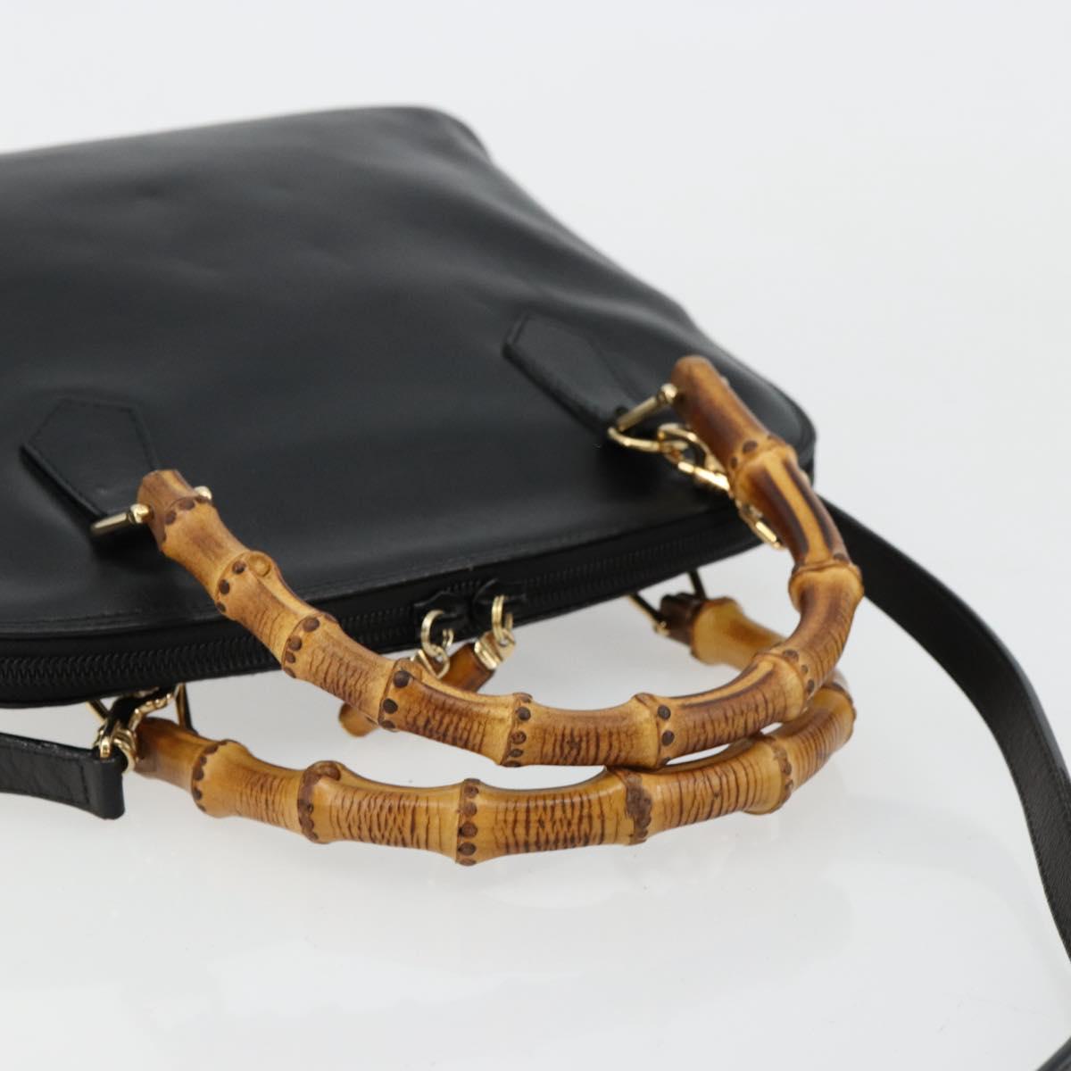GUCCI Bamboo Hand Bag Leather 2way Black Gold 000 2122 0290 Auth 180225