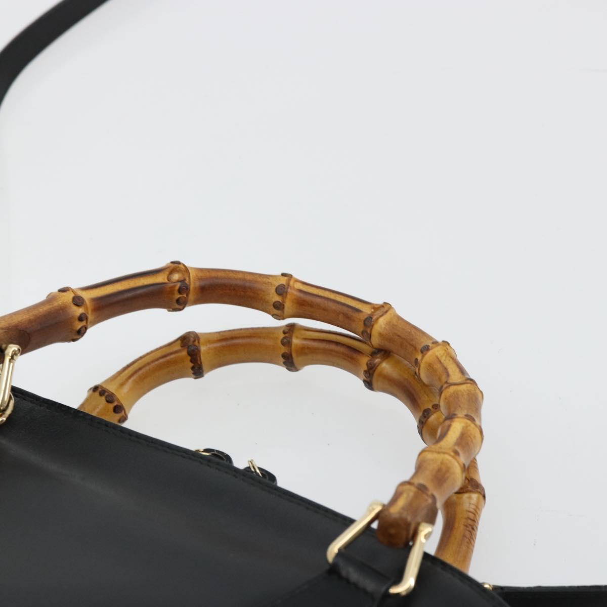 GUCCI Bamboo Hand Bag Leather 2way Black Gold 000 2122 0290 Auth 180225