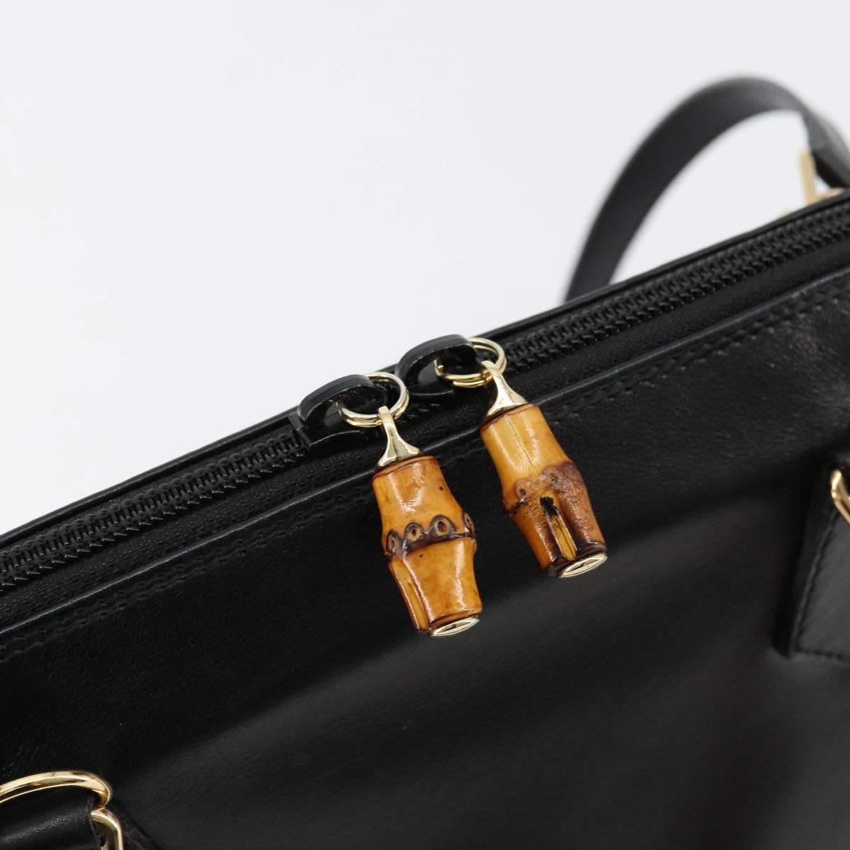 GUCCI Bamboo Hand Bag Leather 2way Black Gold 000 2122 0290 Auth 180225