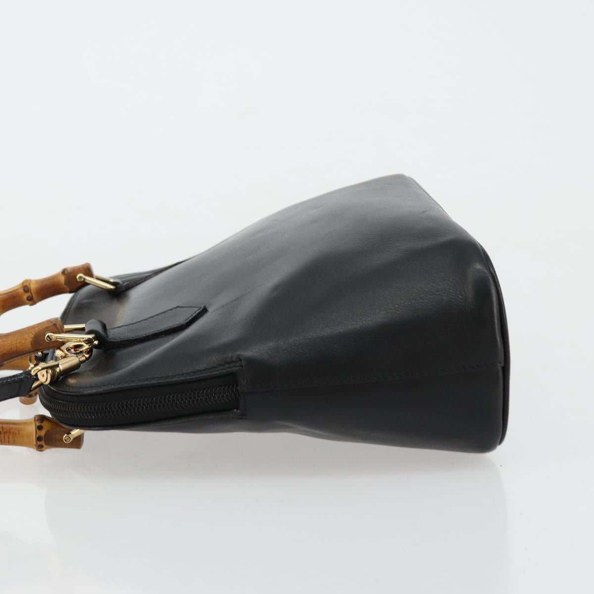 GUCCI Bamboo Hand Bag Leather 2way Black Gold 000 2122 0290 Auth 180225