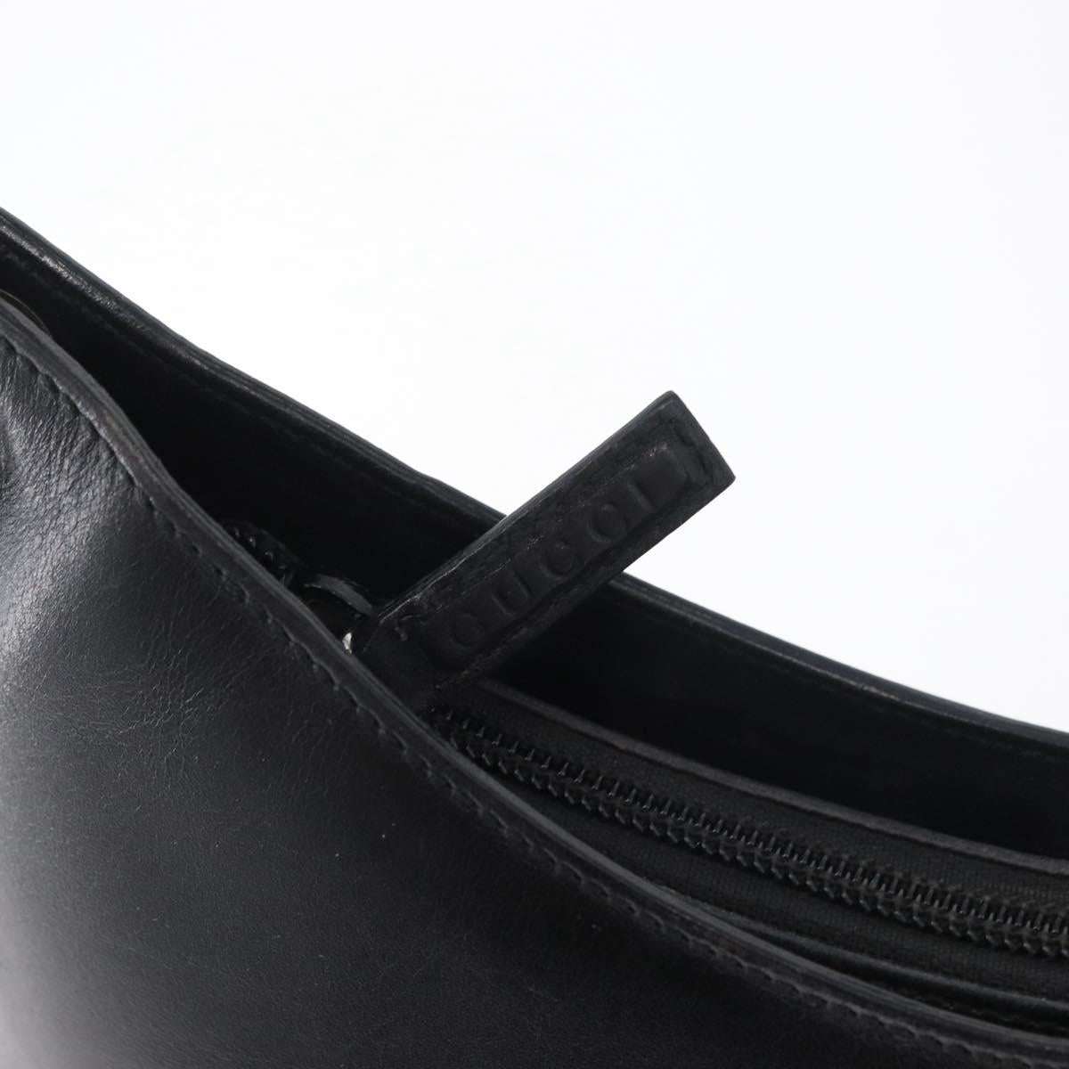 GUCCI Bamboo Shoulder Bag Leather Black Silver Auth 180226