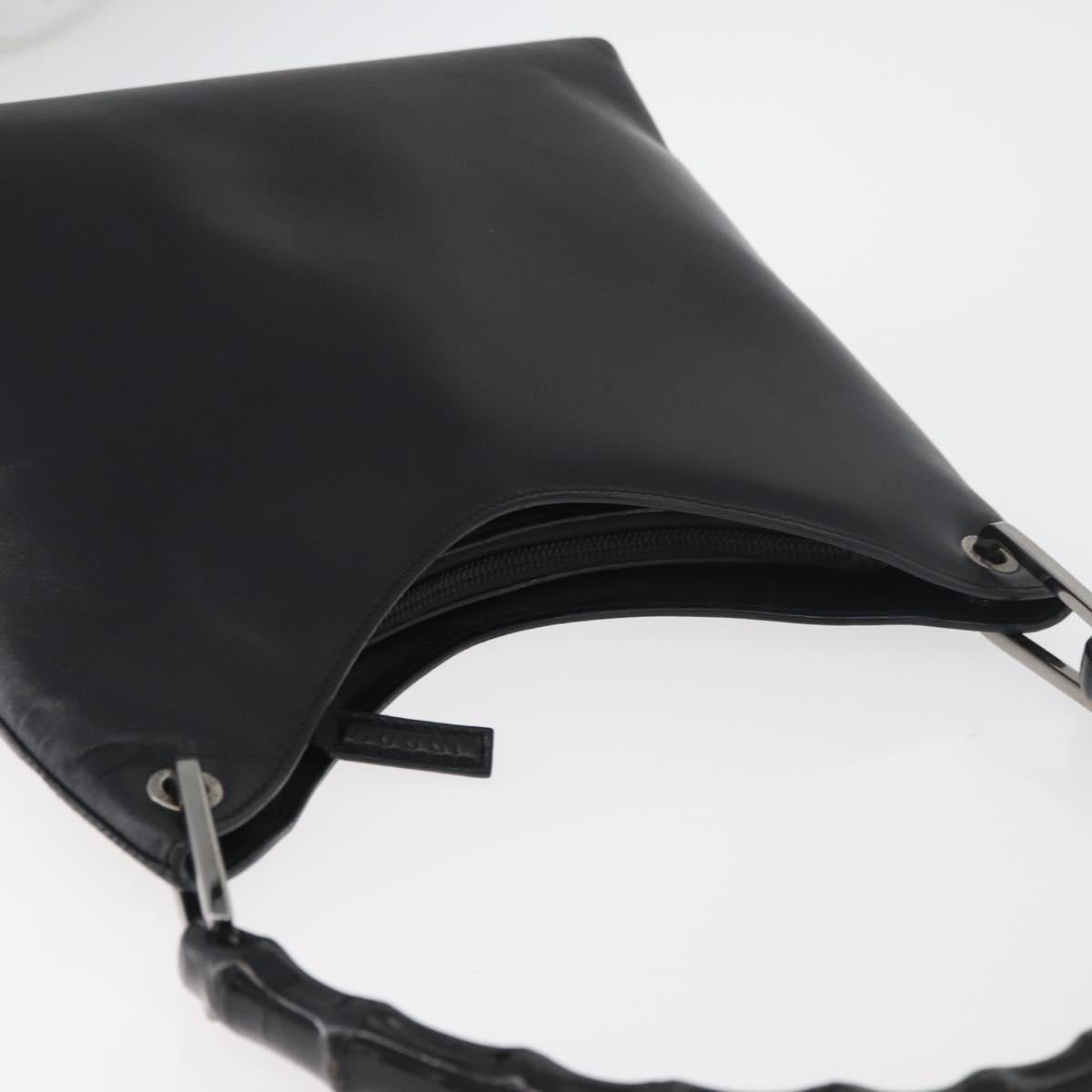 GUCCI Bamboo Shoulder Bag Leather Black Silver Auth 180226