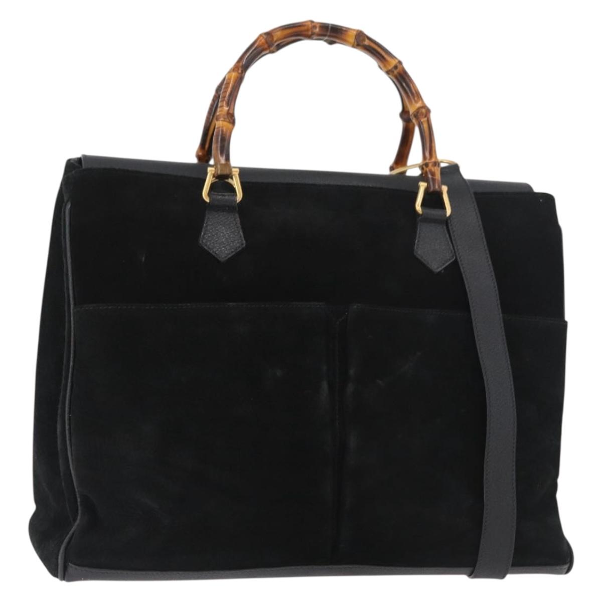 GUCCI Bamboo Tote Bag Suede 2way Black Gold 002 123 0322 Auth 180227