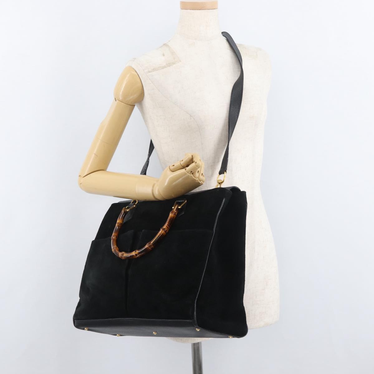 GUCCI Bamboo Tote Bag Suede 2way Black Gold 002 123 0322 Auth 180227