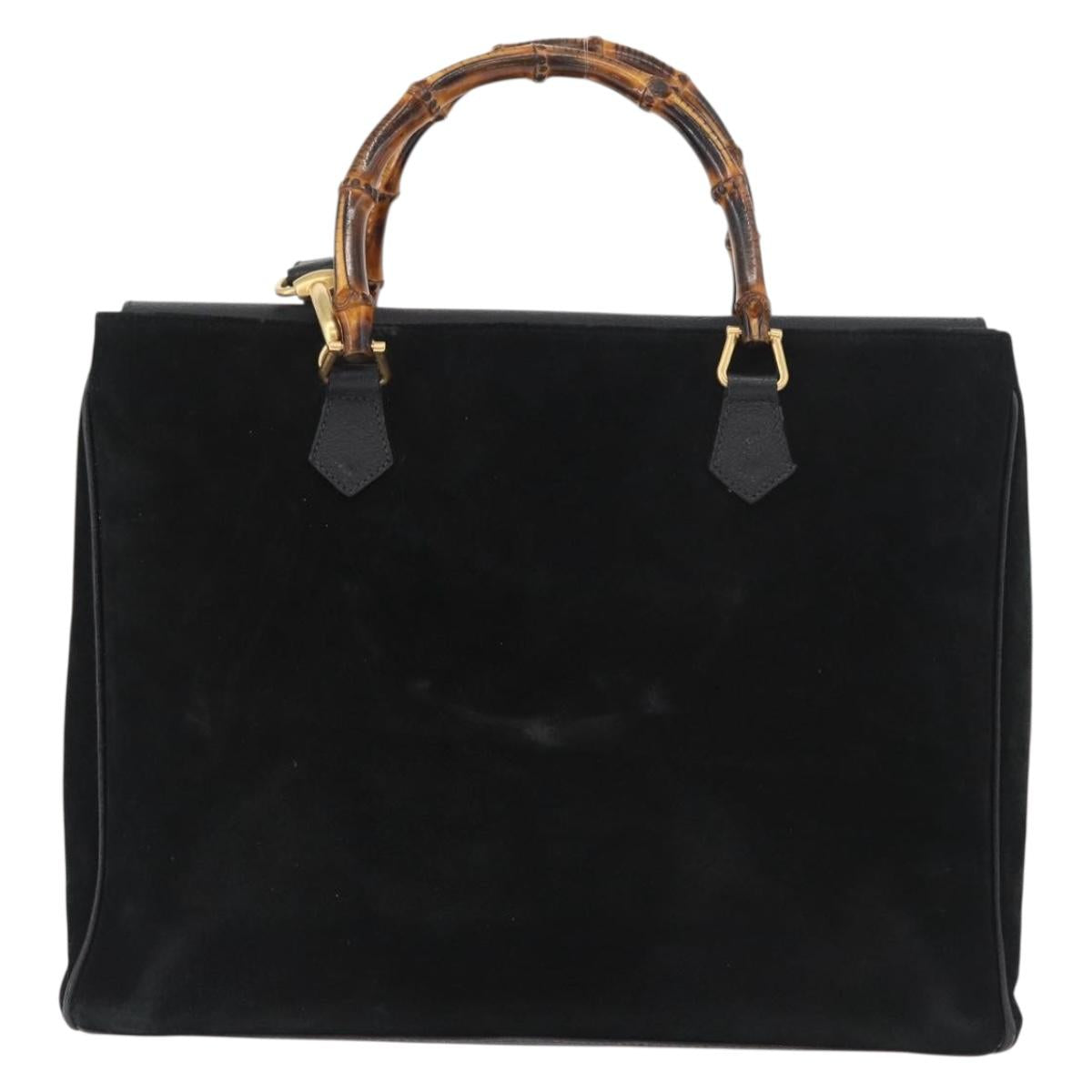 GUCCI Bamboo Tote Bag Suede 2way Black Gold 002 123 0322 Auth 180227